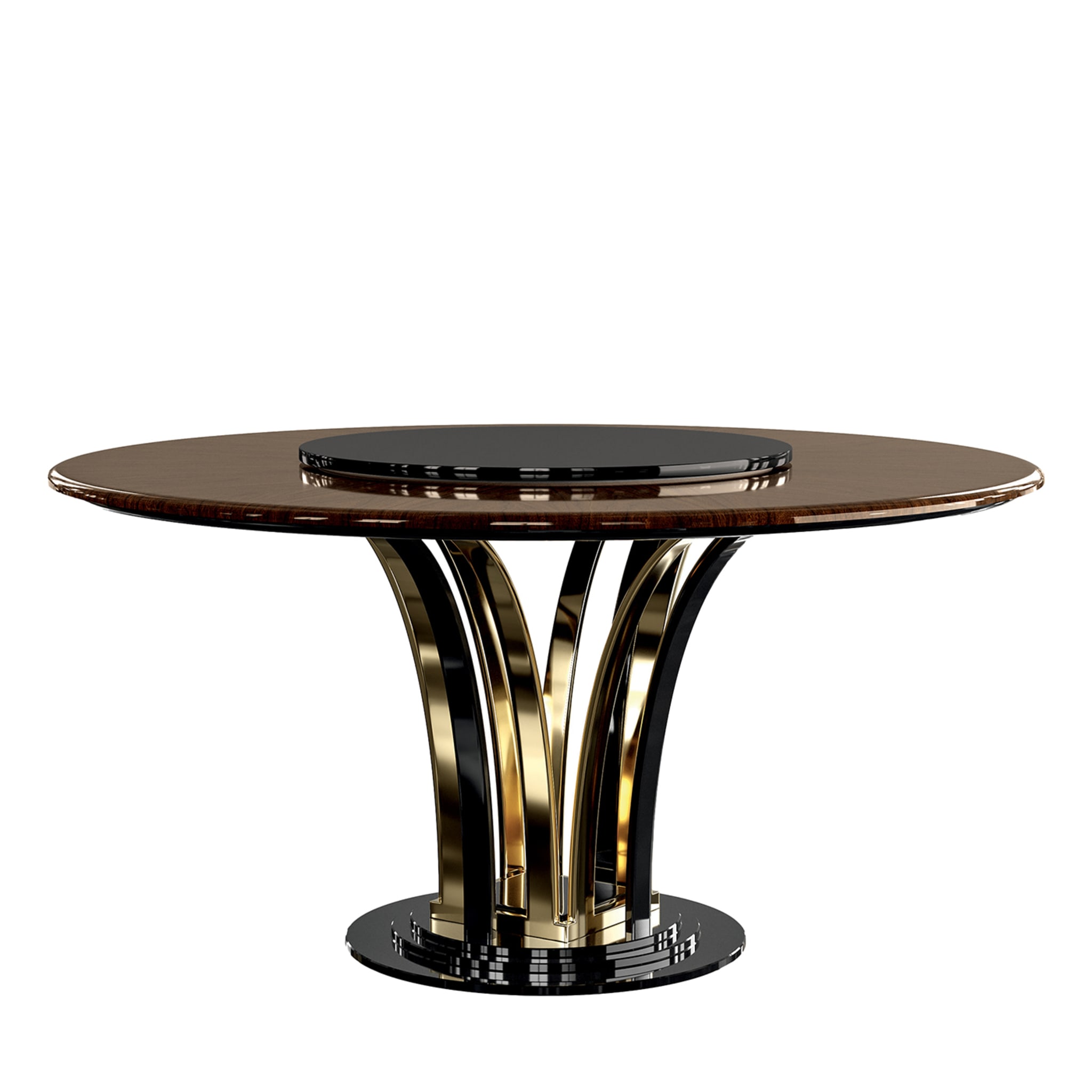 Lazy Susan Round Black and Brown Dining Table - Main view