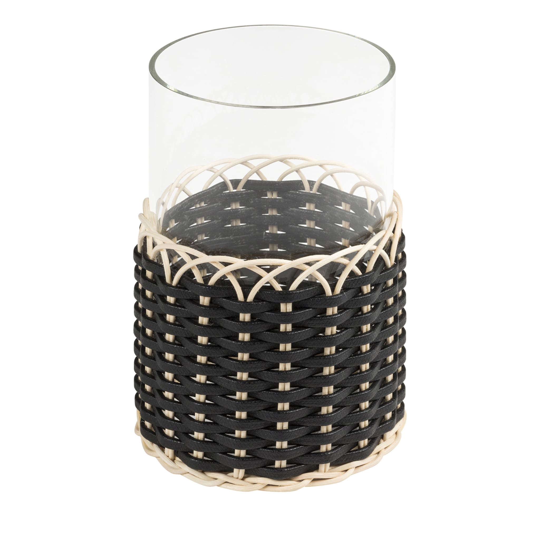 Wideville Leather & Rattan Candleholder -Black Small - Main view