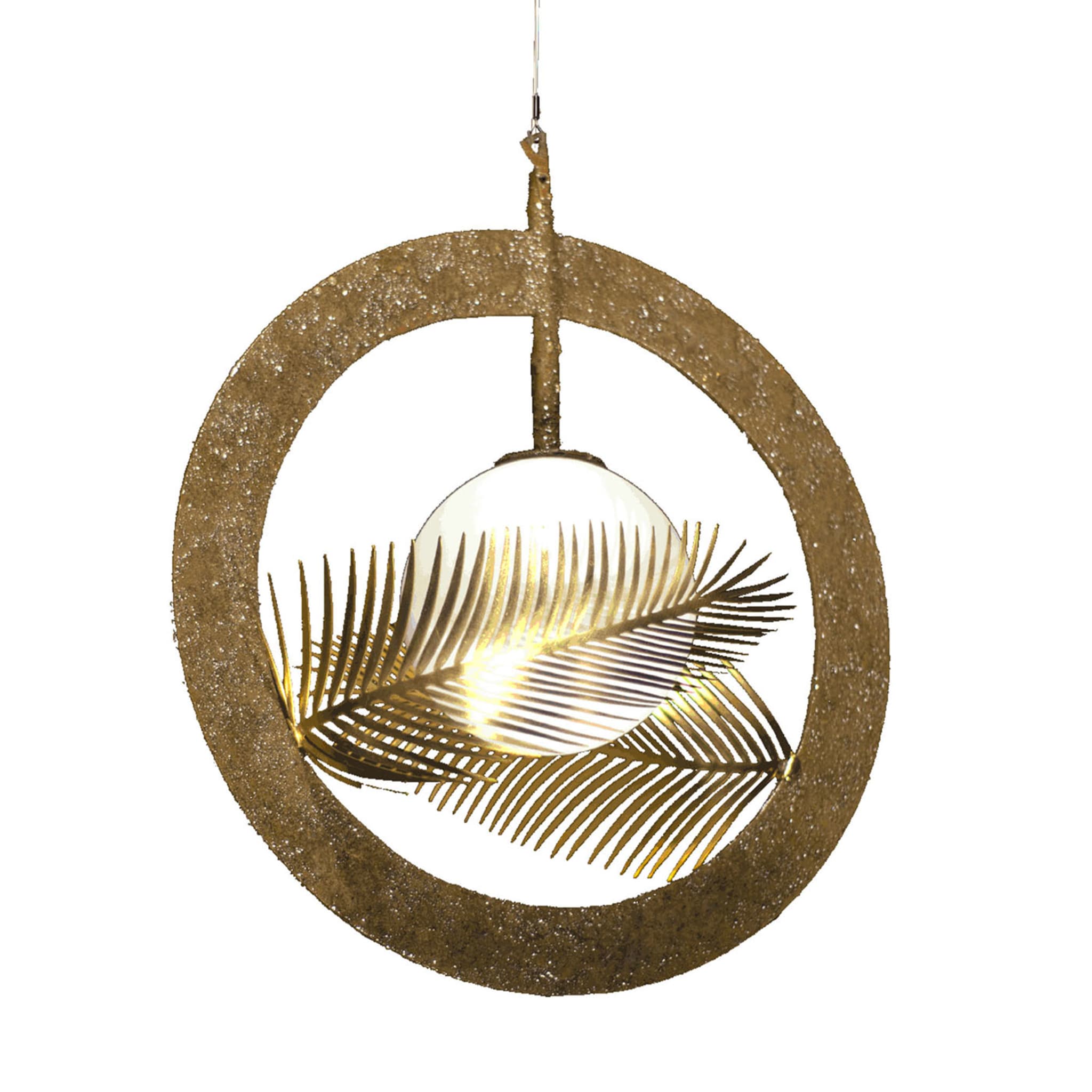 Lampe pendante ronde en or à découpe géométrique - Vue principale