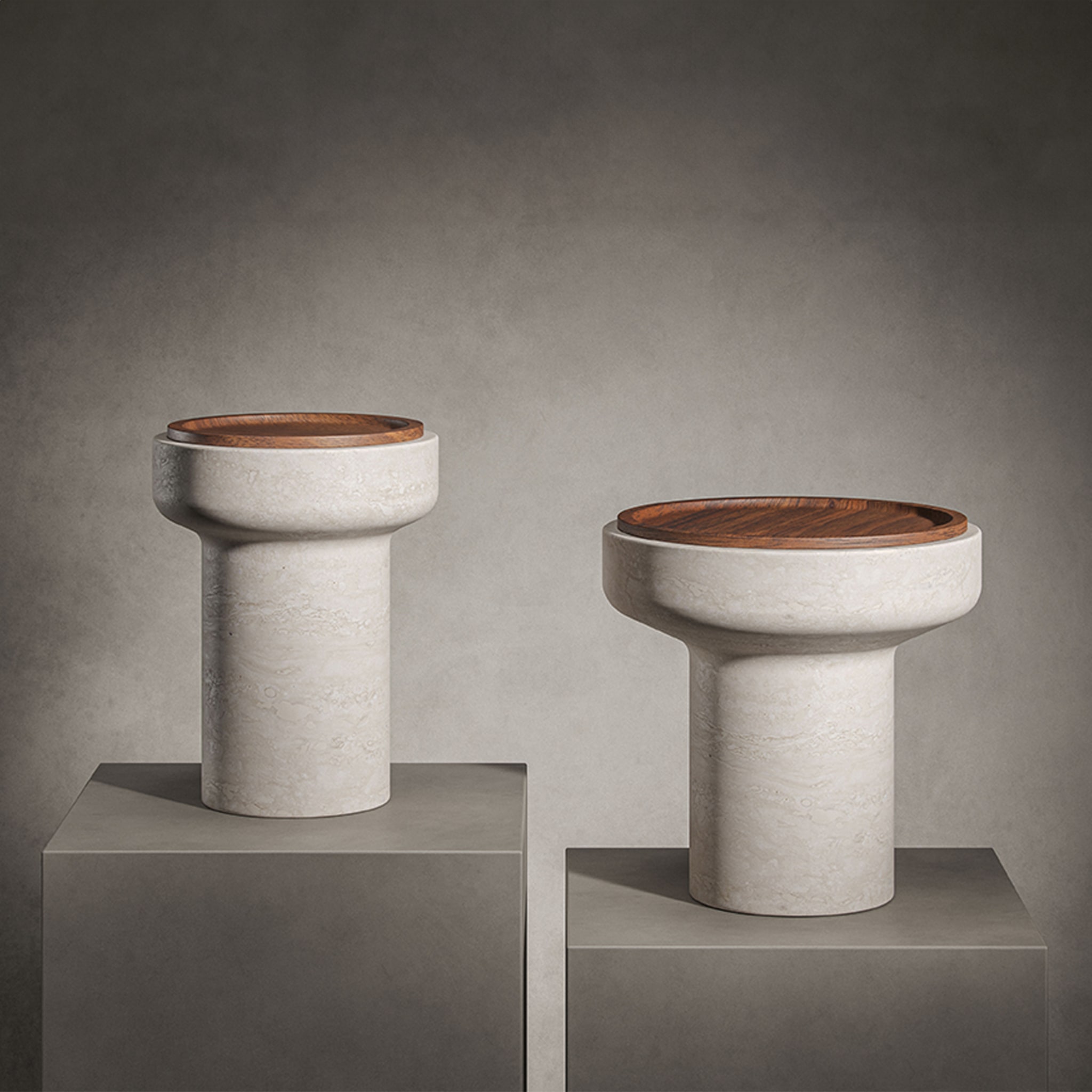 Tivoli Side Table in travertine and walnut by Ivan Colominas - Alternative view 2