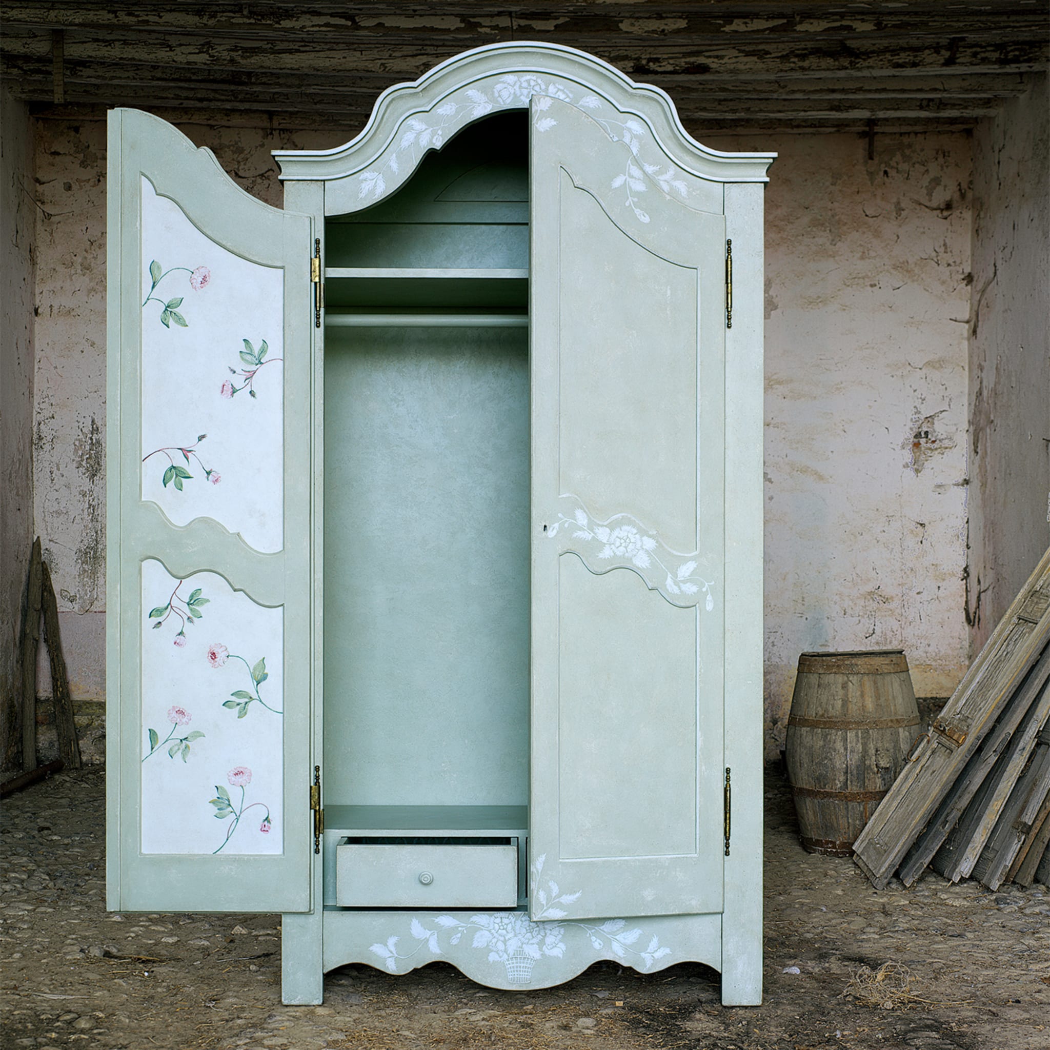 Blue Mantegna Armoire with Textural White Flowers - Alternative view 1