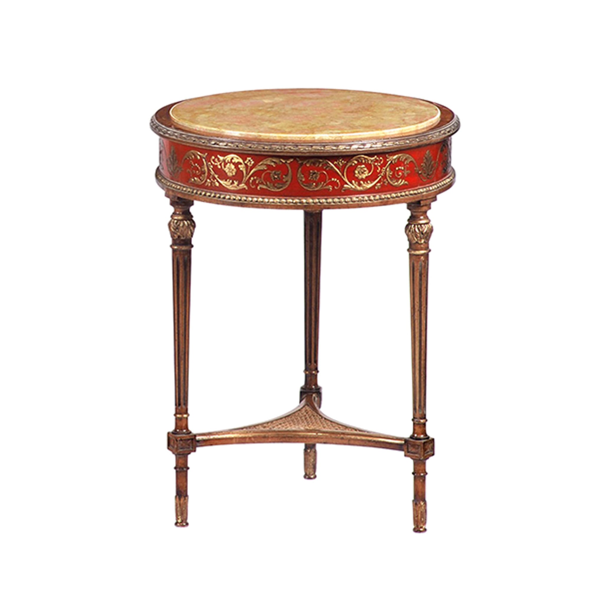 Table d'appoint rouge et or de style néoclassique français - Vue alternative 1