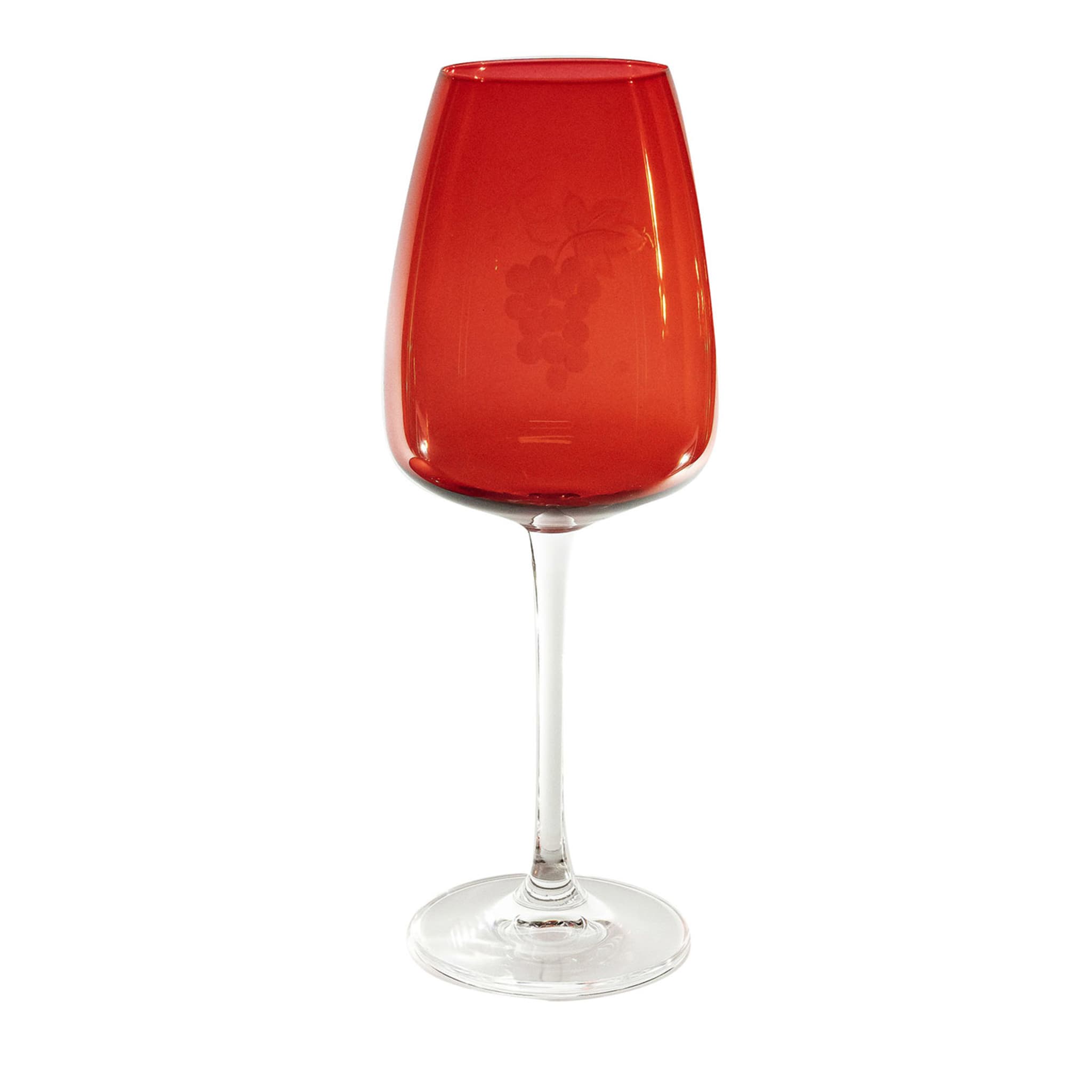 Parigi Set of 6 Etchhed Red & Transparent Stem Water Glasses - Main view