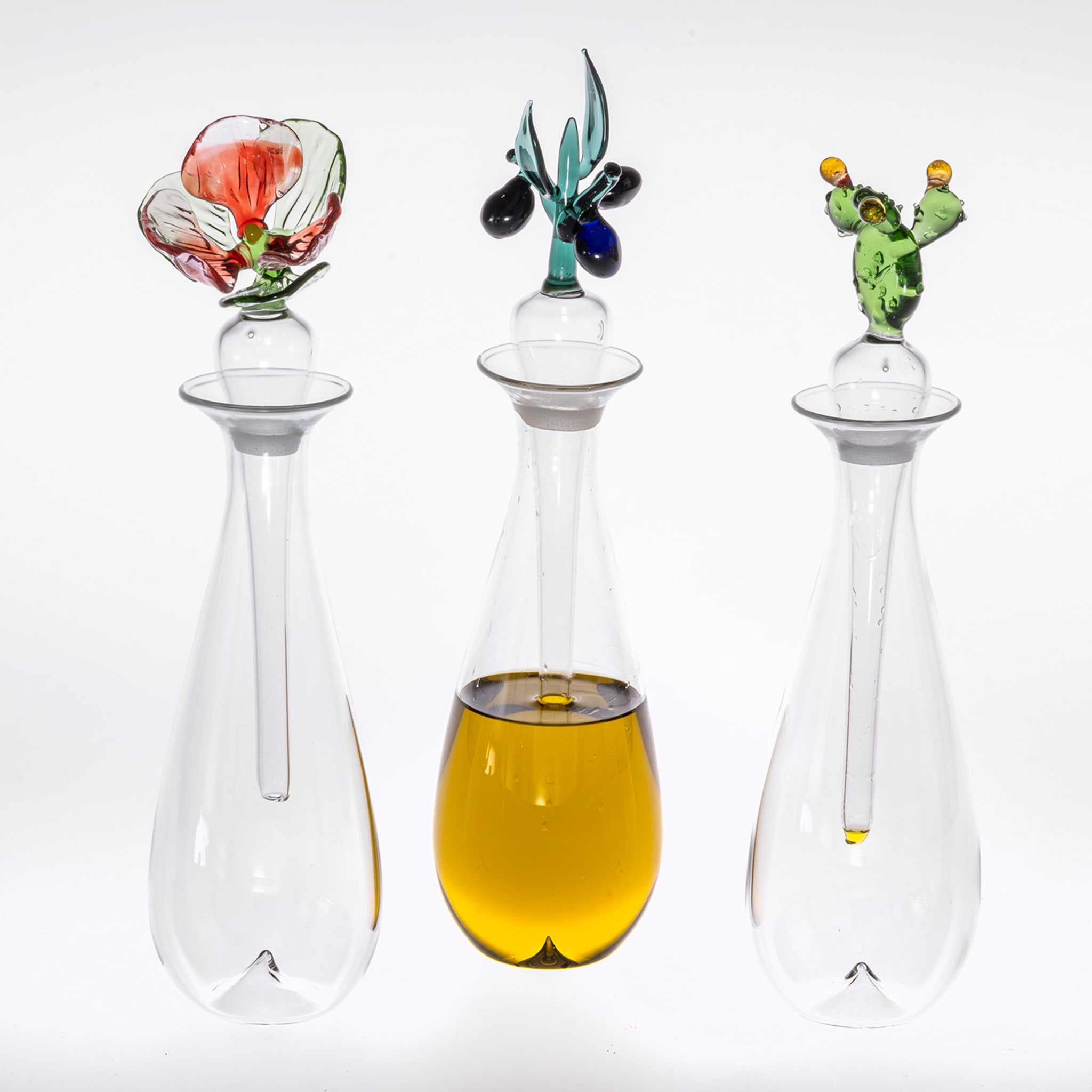 Bottiglia per olio in vetro Pansè di Portofino, lavorata a mano - Vista alternativa 2