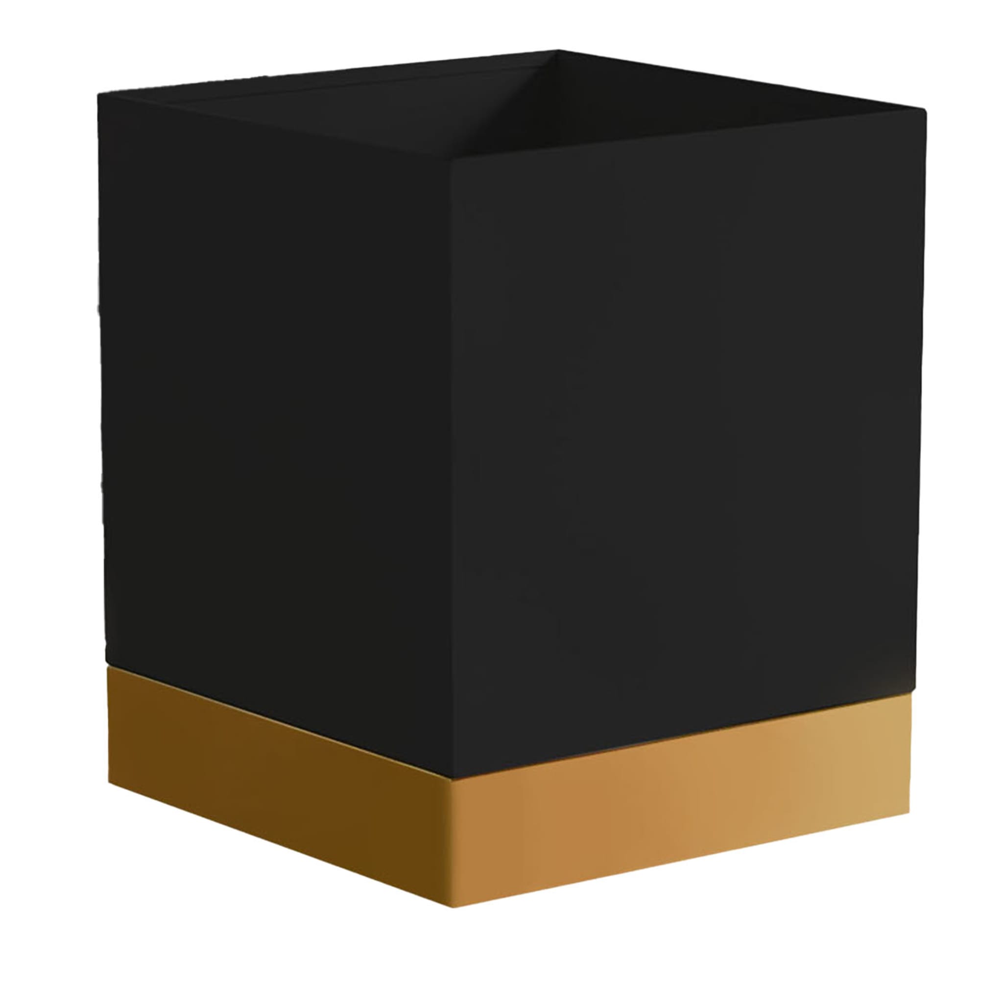 Square-Based Black & Brass Metal Wheeled Cachepot - Main view