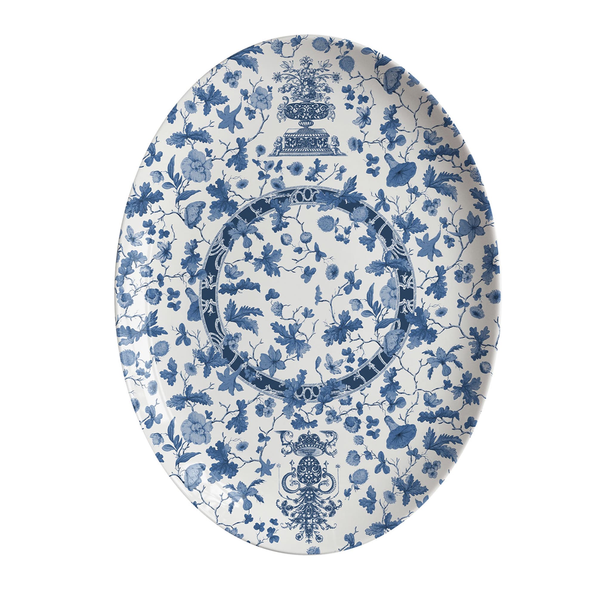 Garden Of Eden Porcelain Oval Serving Platter With Blue Decor - Main view