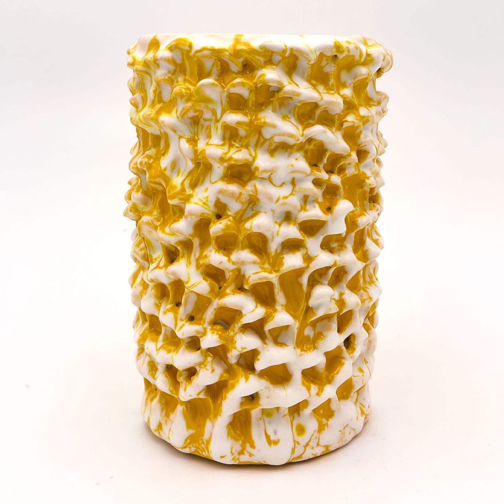 Onda Piccolo Girasole Vaso giallo e bianco opaco - Vista alternativa 2