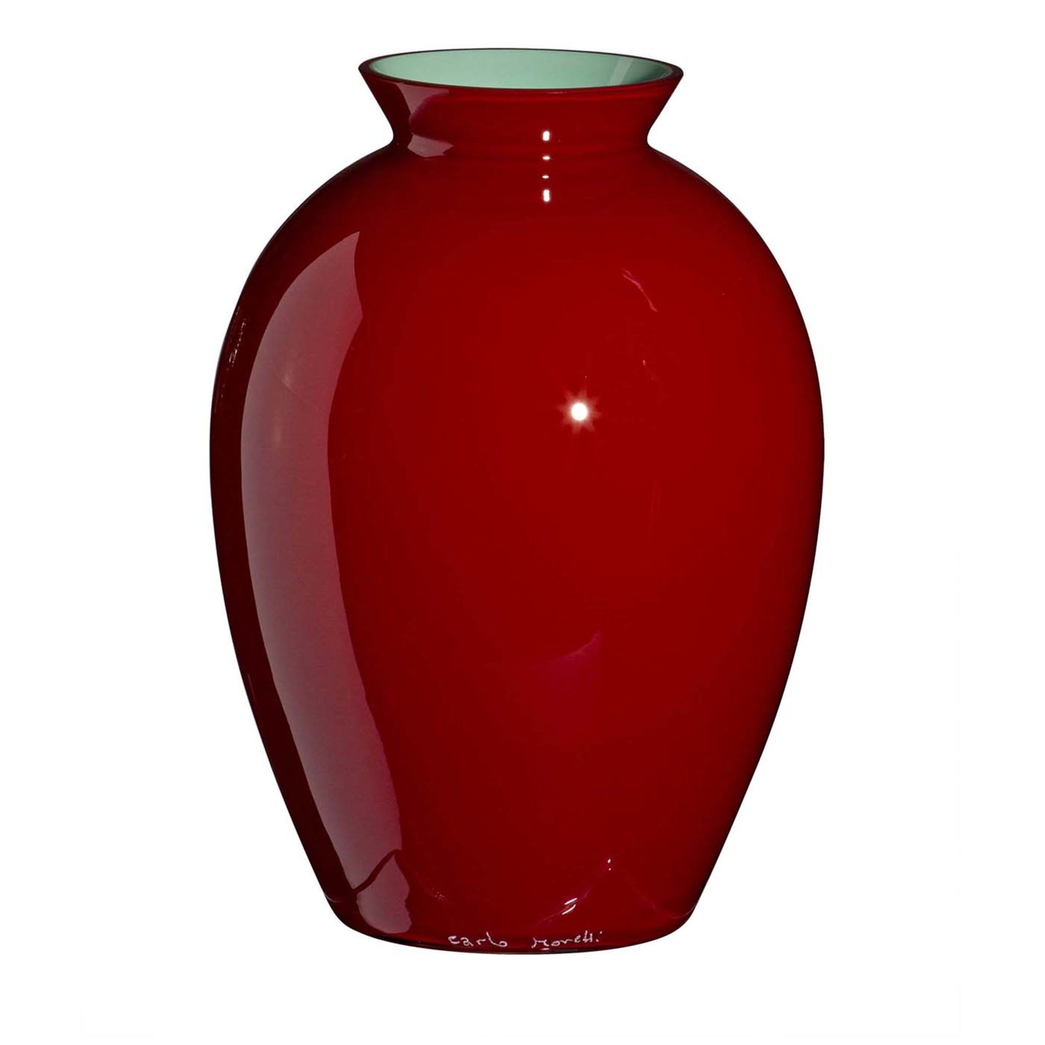Petit vase rouge et turquoise de Lopas par Carlo Moretti - Vue principale
