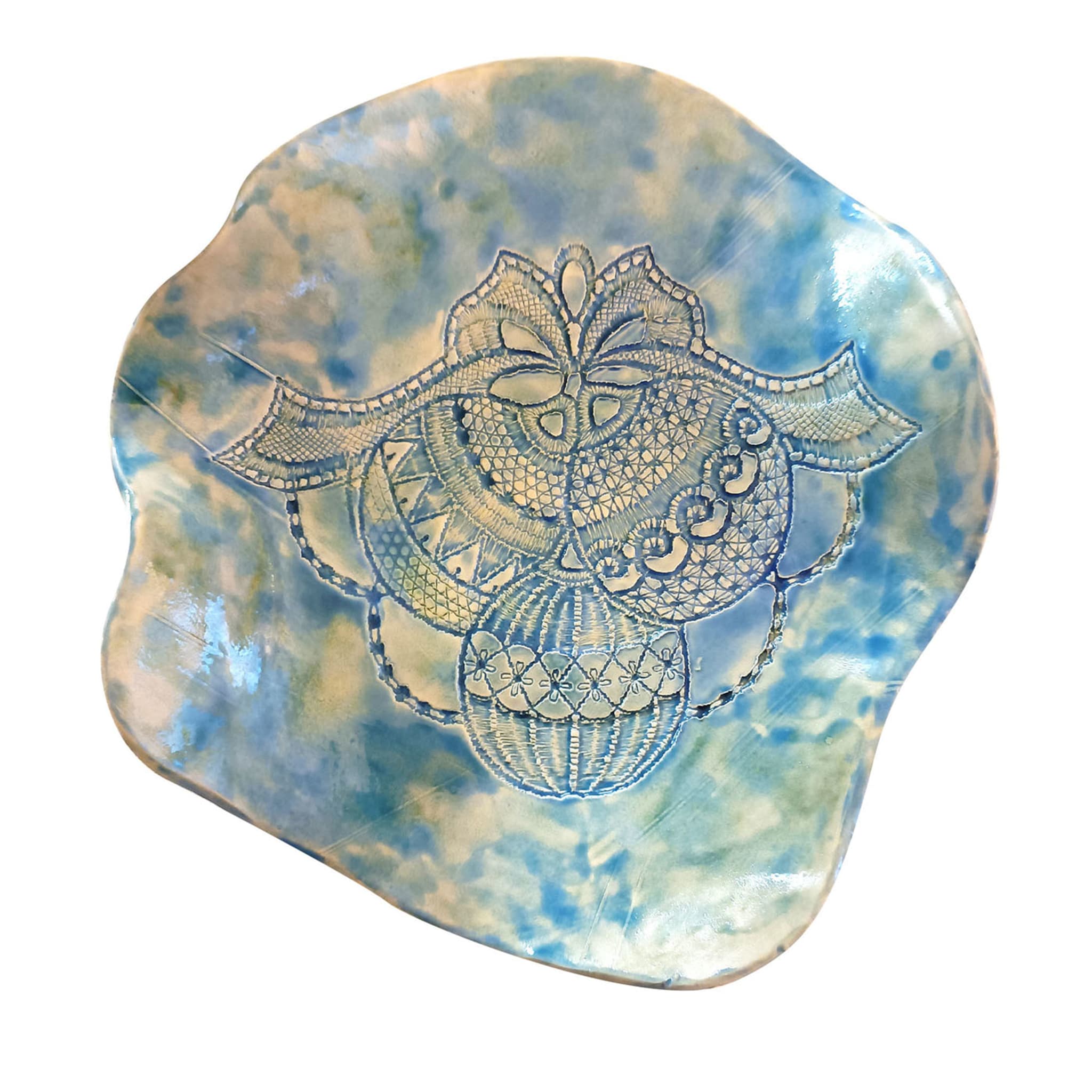 Dappled-Blue Decorative Plate with Christmassy Motif - Main view