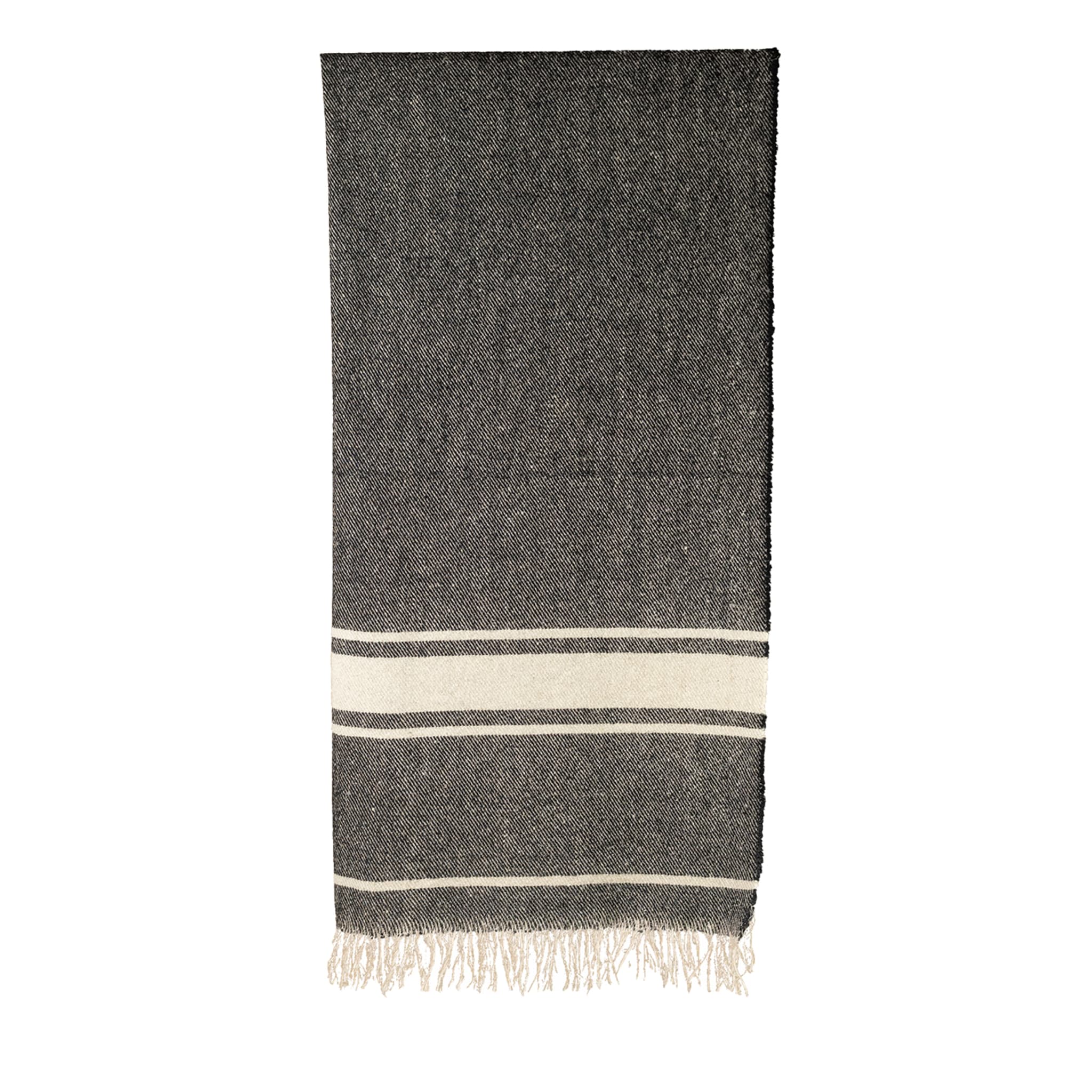 Icario Fringed Striped Black-And-White Blanket - Main view