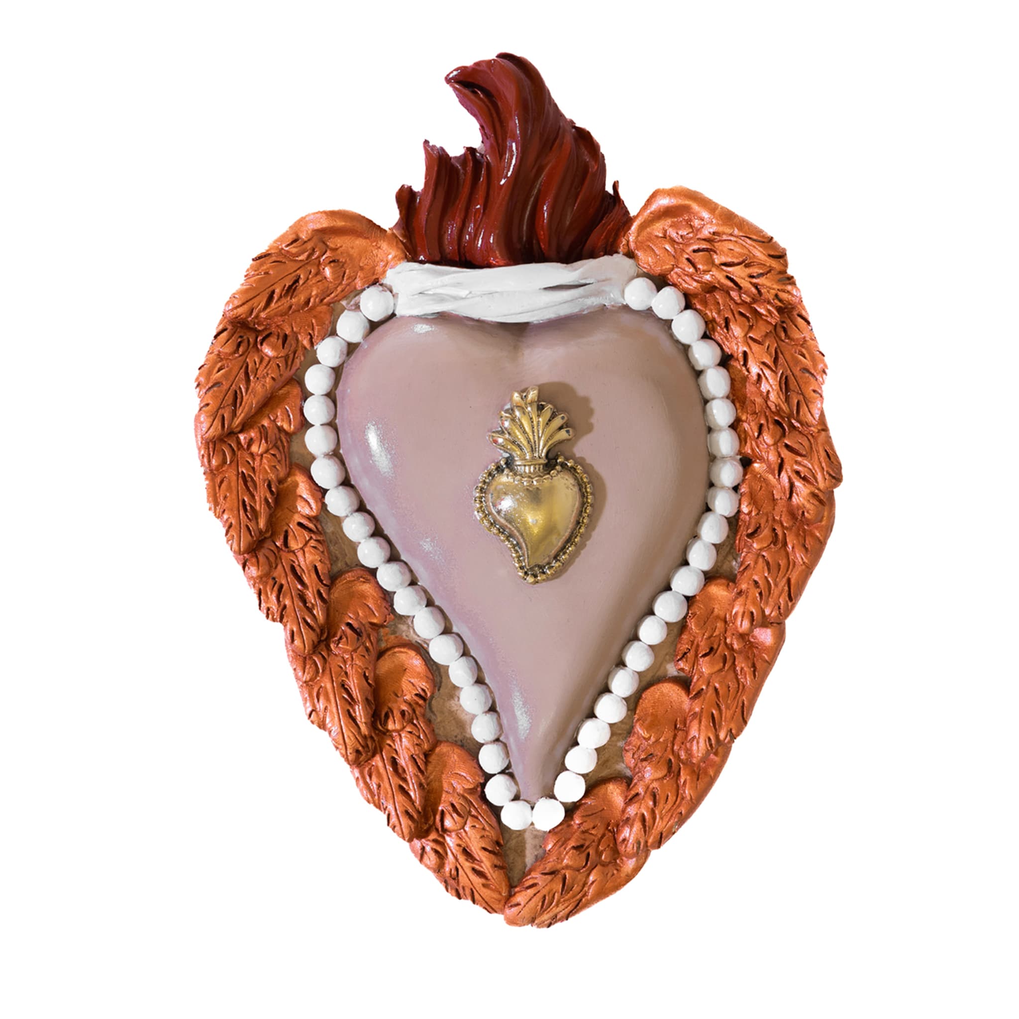 Dusty Baby Heart Rose and Bronze Ceramic Heart - Main view