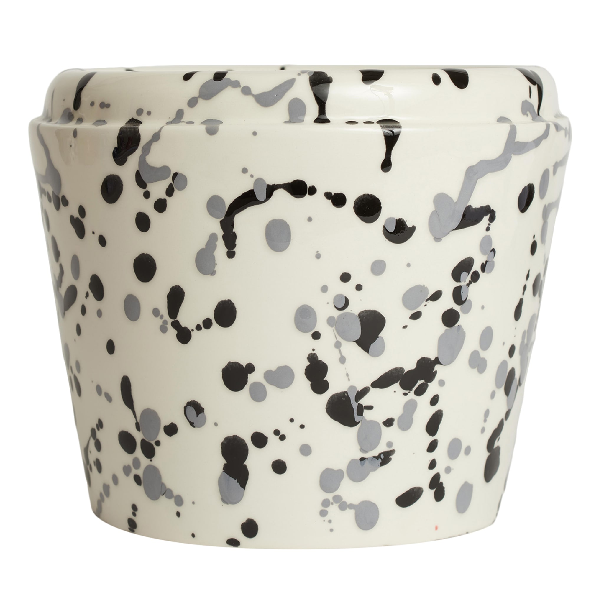 Weiße und schwarze Keramik-Übertopf-Vase - Hauptansicht