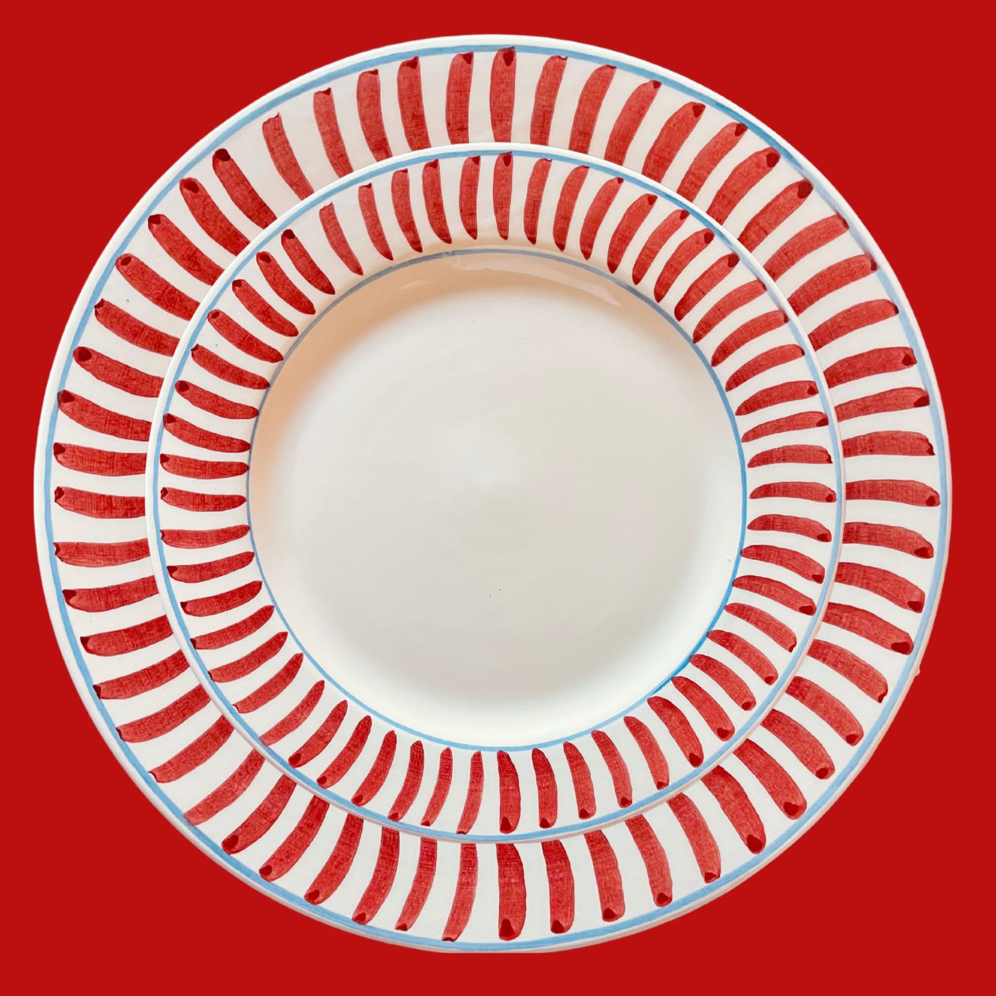Set of 12 Ceramic Red Dining Plates - Alternative view 2