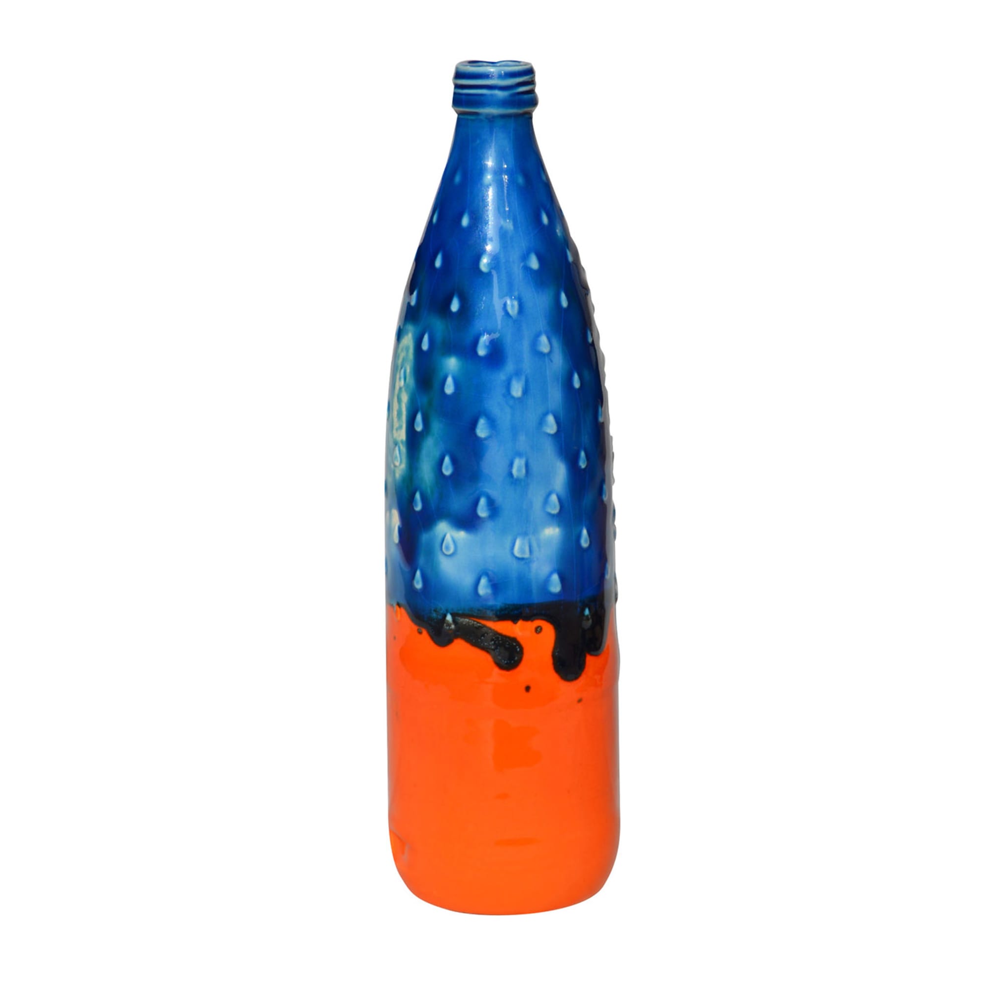 Mehr Lehm weniger Plastik Blaue und orangefarbene Flasche - Hauptansicht