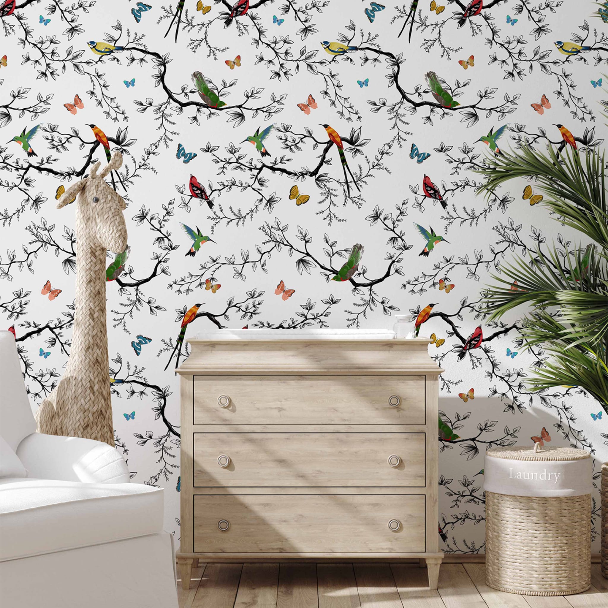 Whimsical Birds and Butterflies Wallpaper - Alternative view 1
