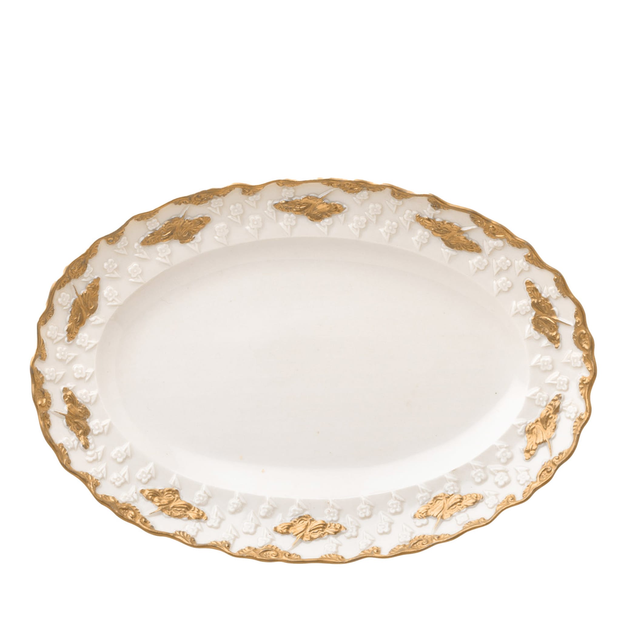 Lucia Small Oval White & Gold Serving Plate - Main view