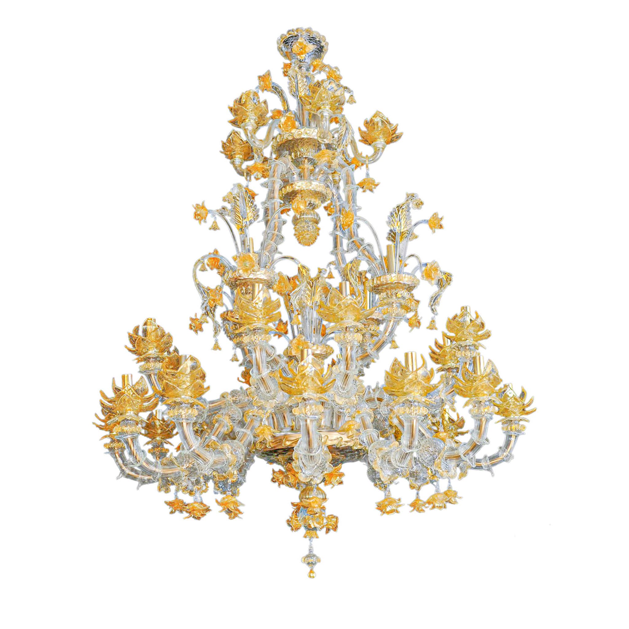 Lampadario in stile Rezzonico in oro e cristallo #4 - Vista principale