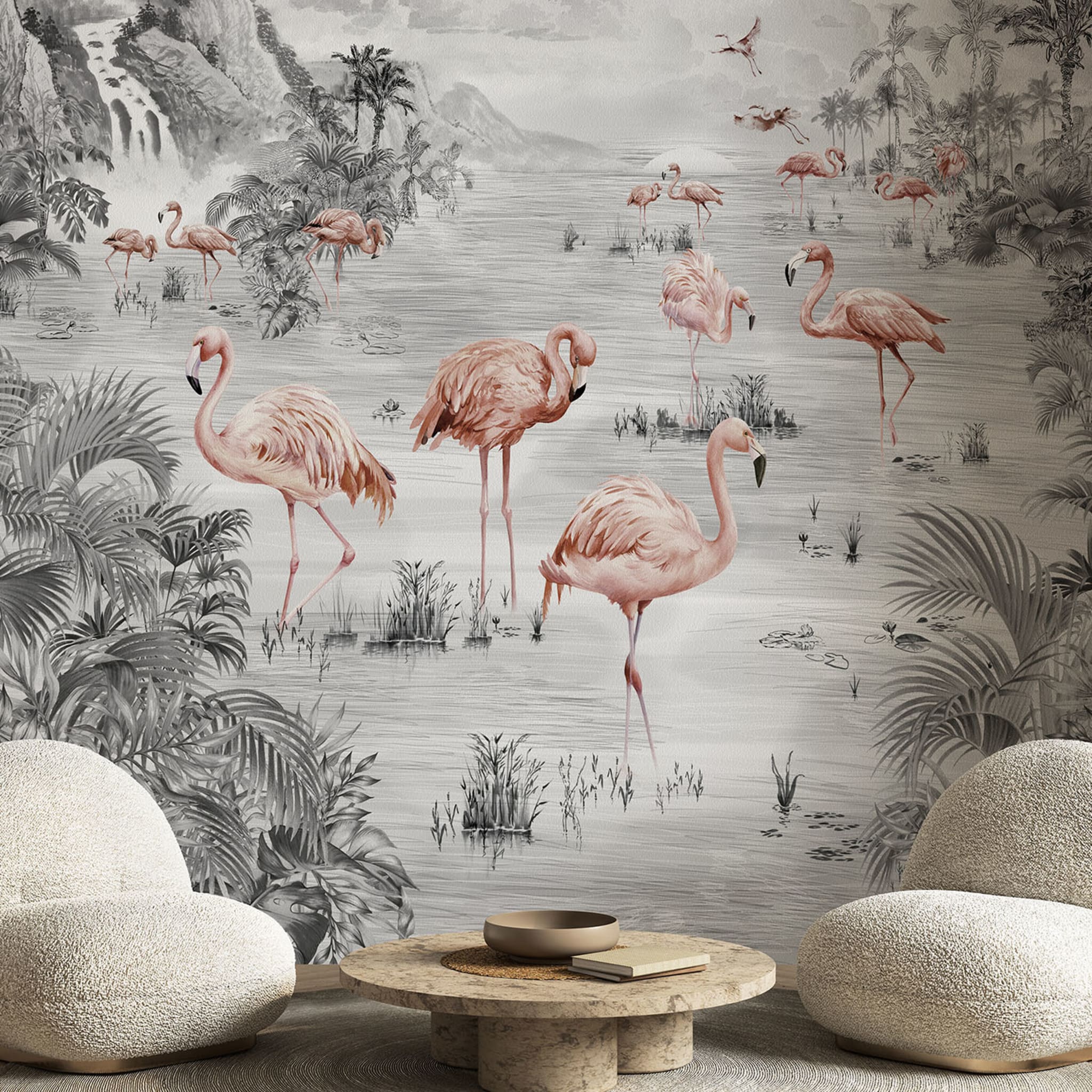 Flamingos Pink Handcrafted Textured Wallpaper - Alternative view 1