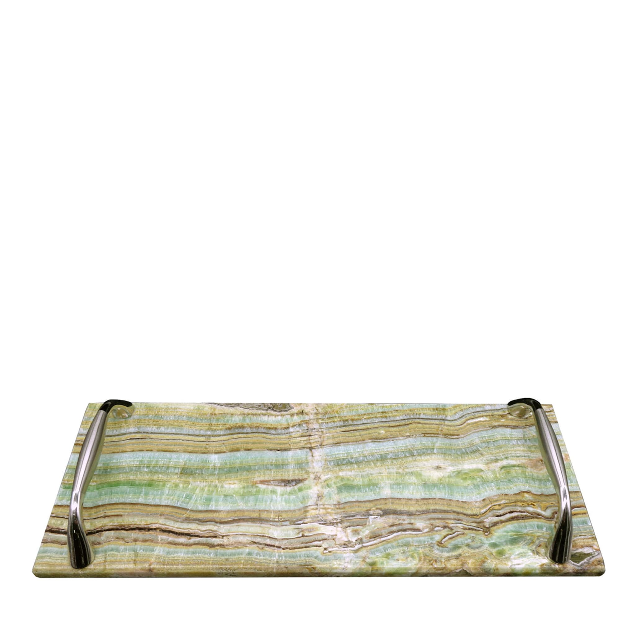 Rectangular Emerald Onyx Tray with Steel Handles #2 - Main view