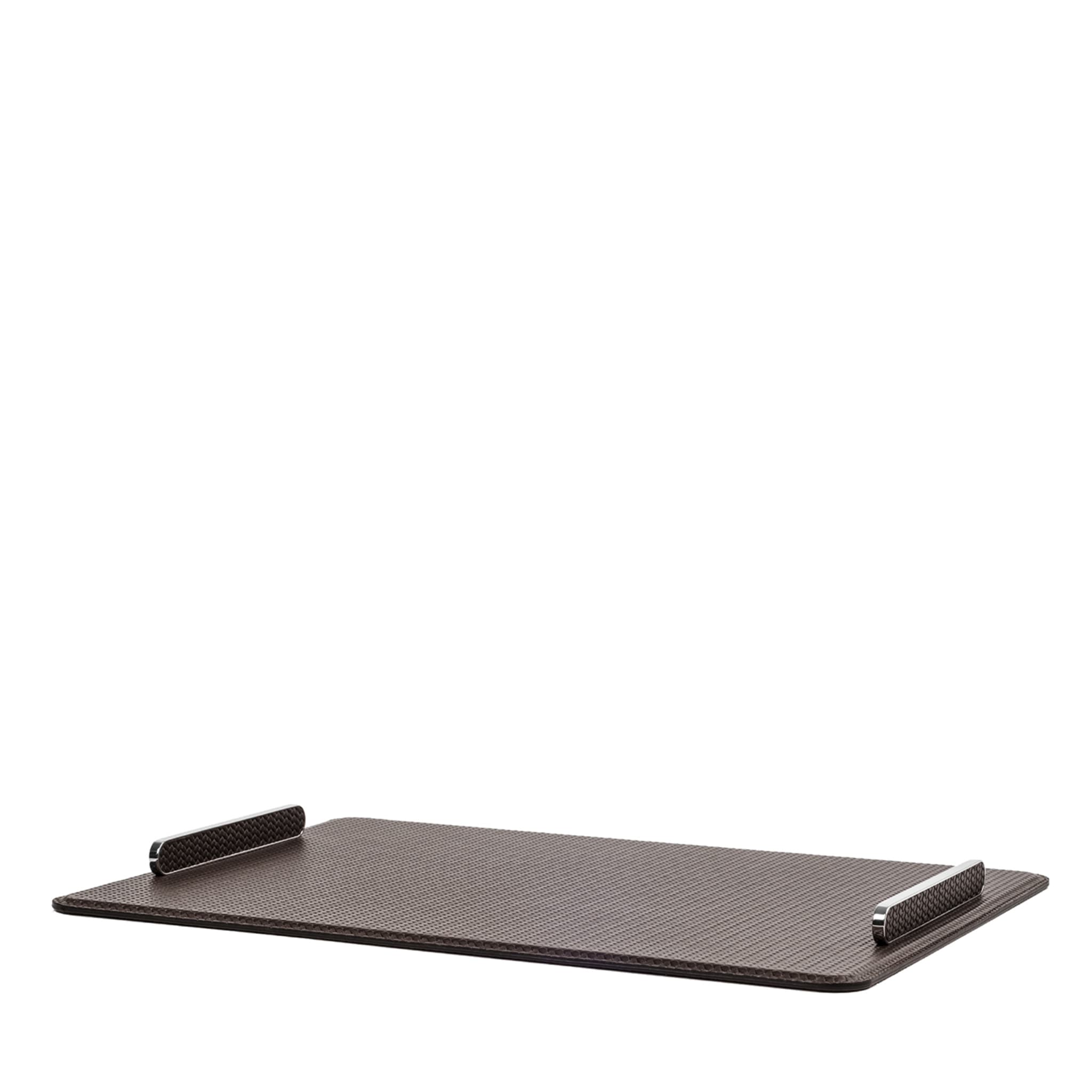Este Large Rectangular Brown Leather Tray - Main view