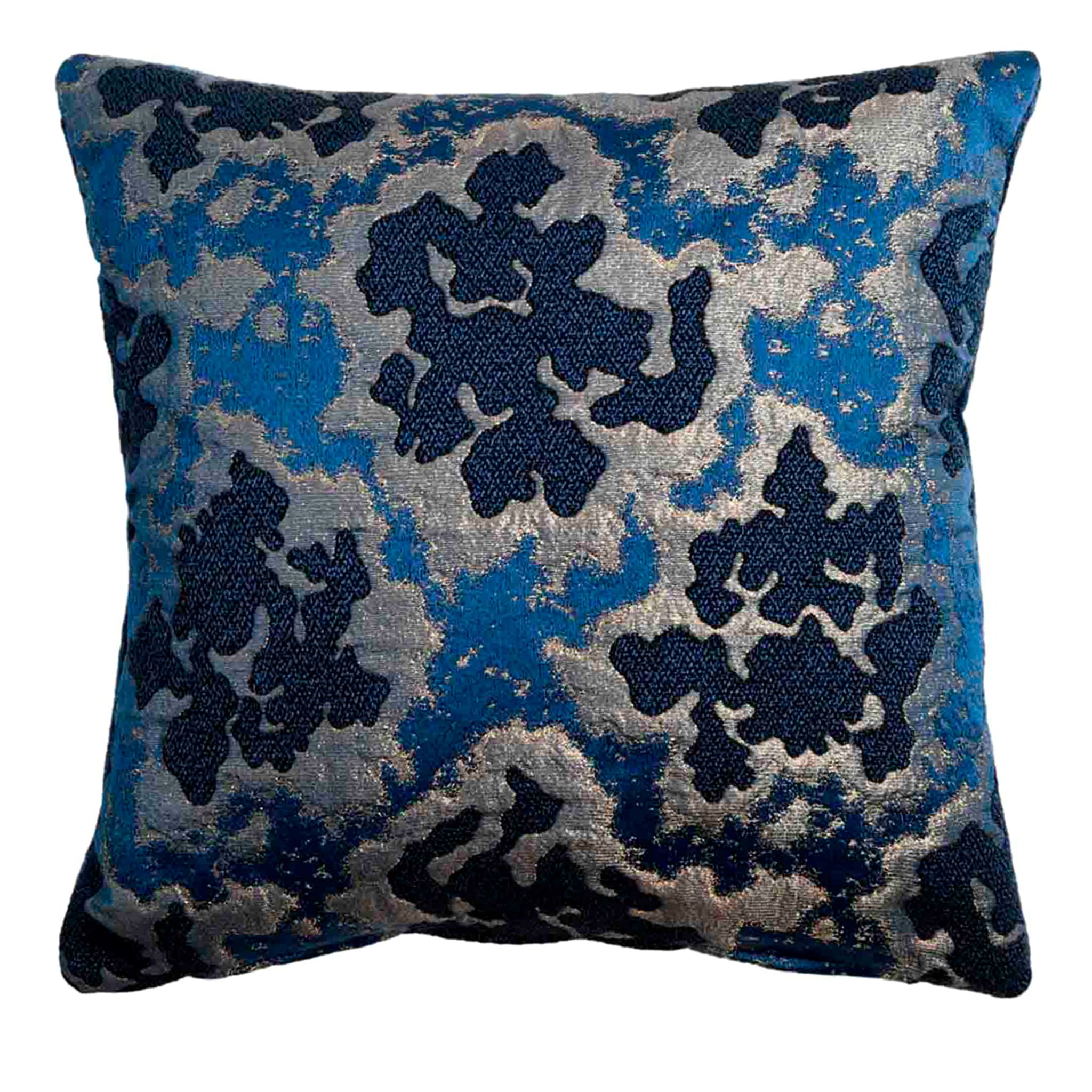 Carrè Patterned Blue and Silvery Square Cushion - Main view