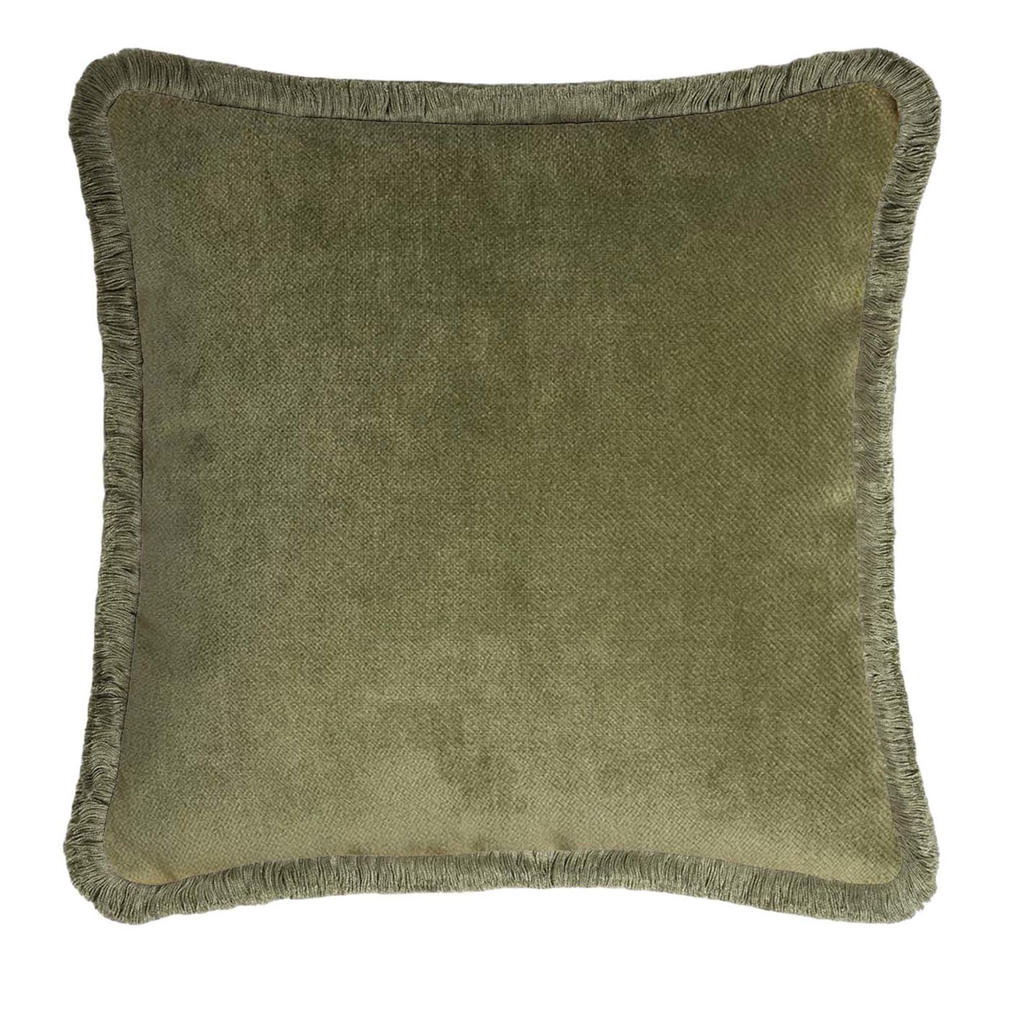 Happy Soft Velvet Olive Green Cushion  - Main view