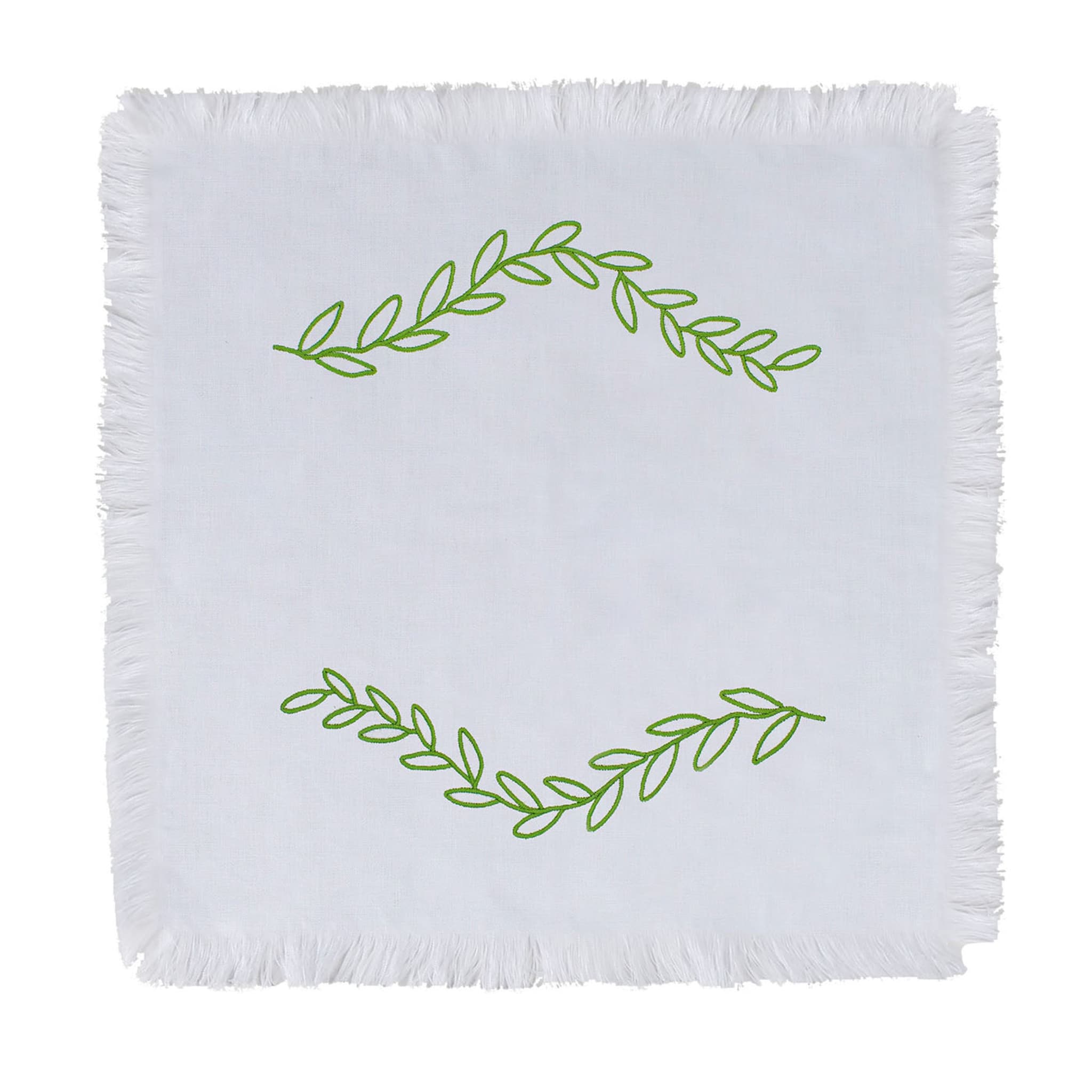 Ulivo Pugliese Set de 6 serviettes de table brodées à franges blanches - Vue principale