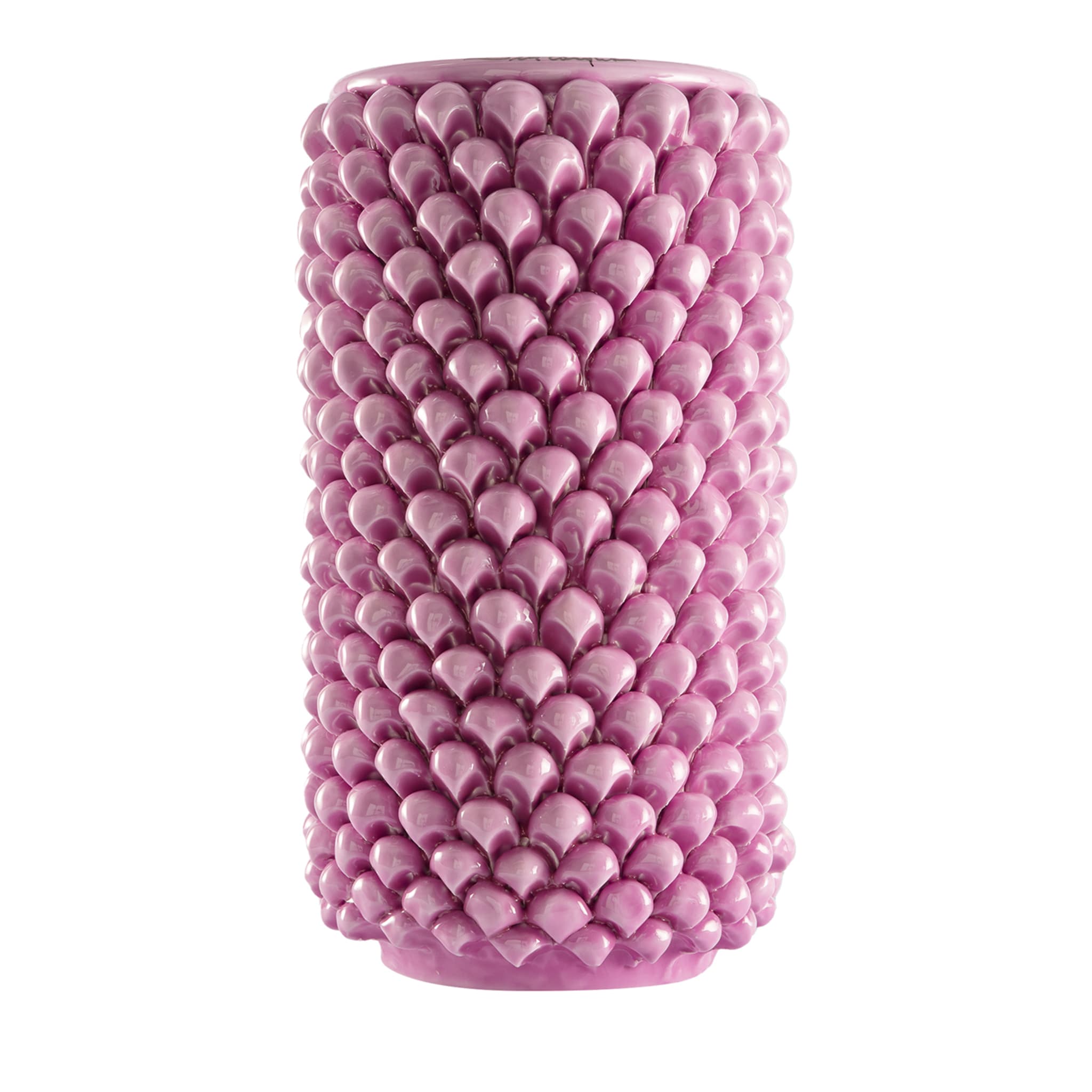 Zylindrische Vase aus rosa Keramik - Hauptansicht