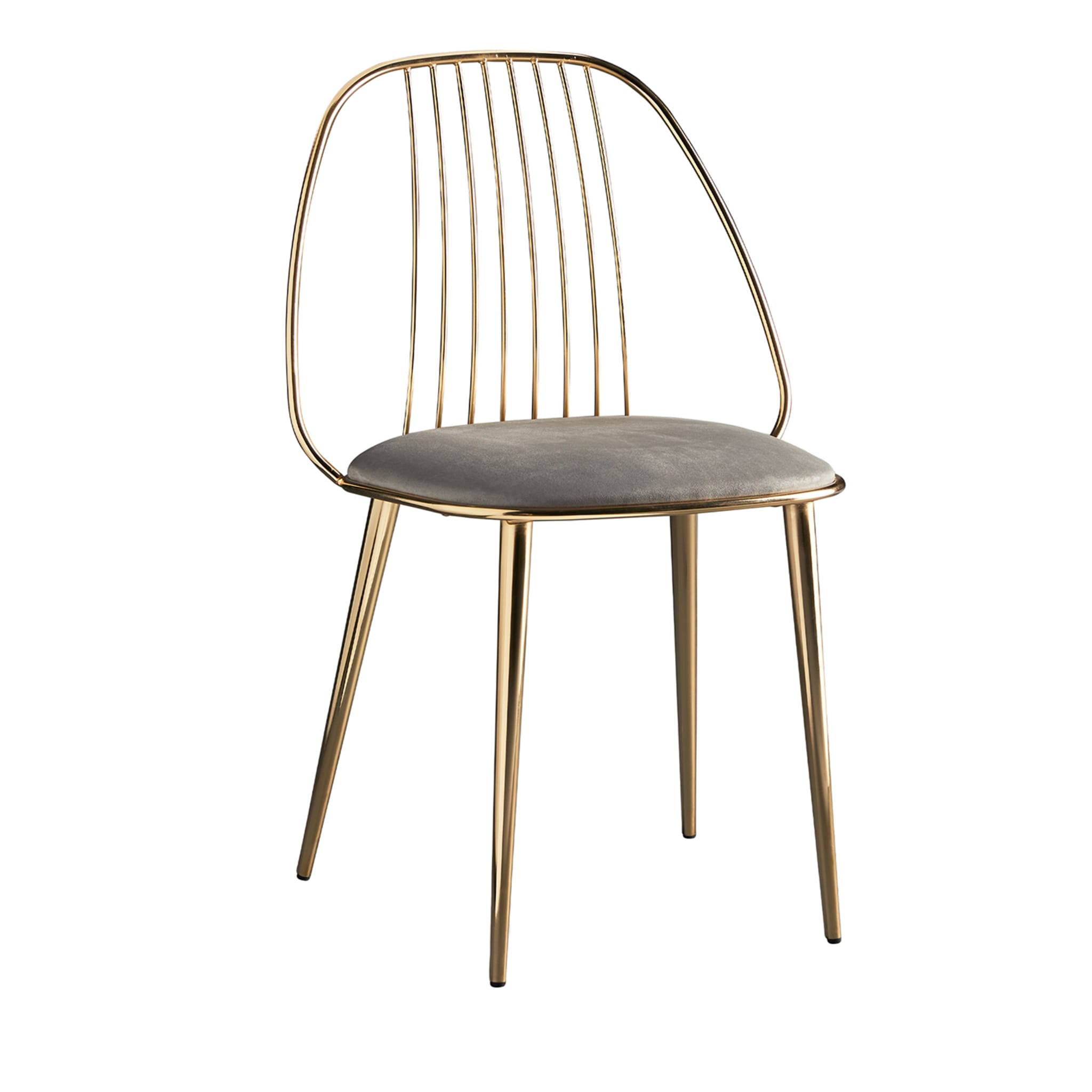 Waiya Pearl-Gray & Chromed Brass Chair by E. Girotti - Main view