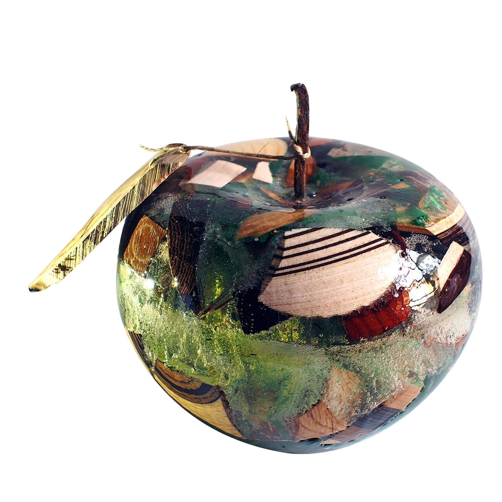 Escultura de manzana policromada en resina transparente - Vista principal