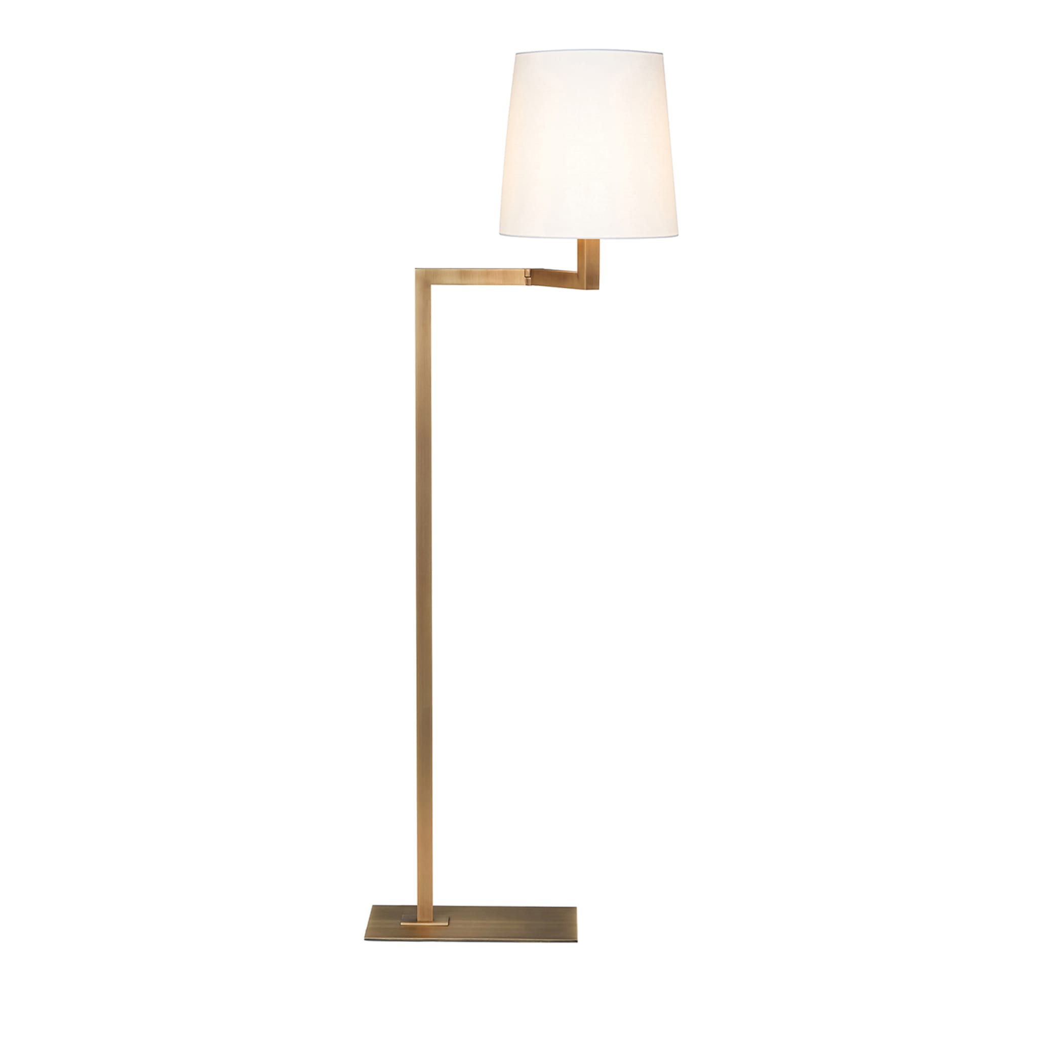 Lámpara de pie angular Tonda en bronce con pantalla de algodón blanco - Vista principal