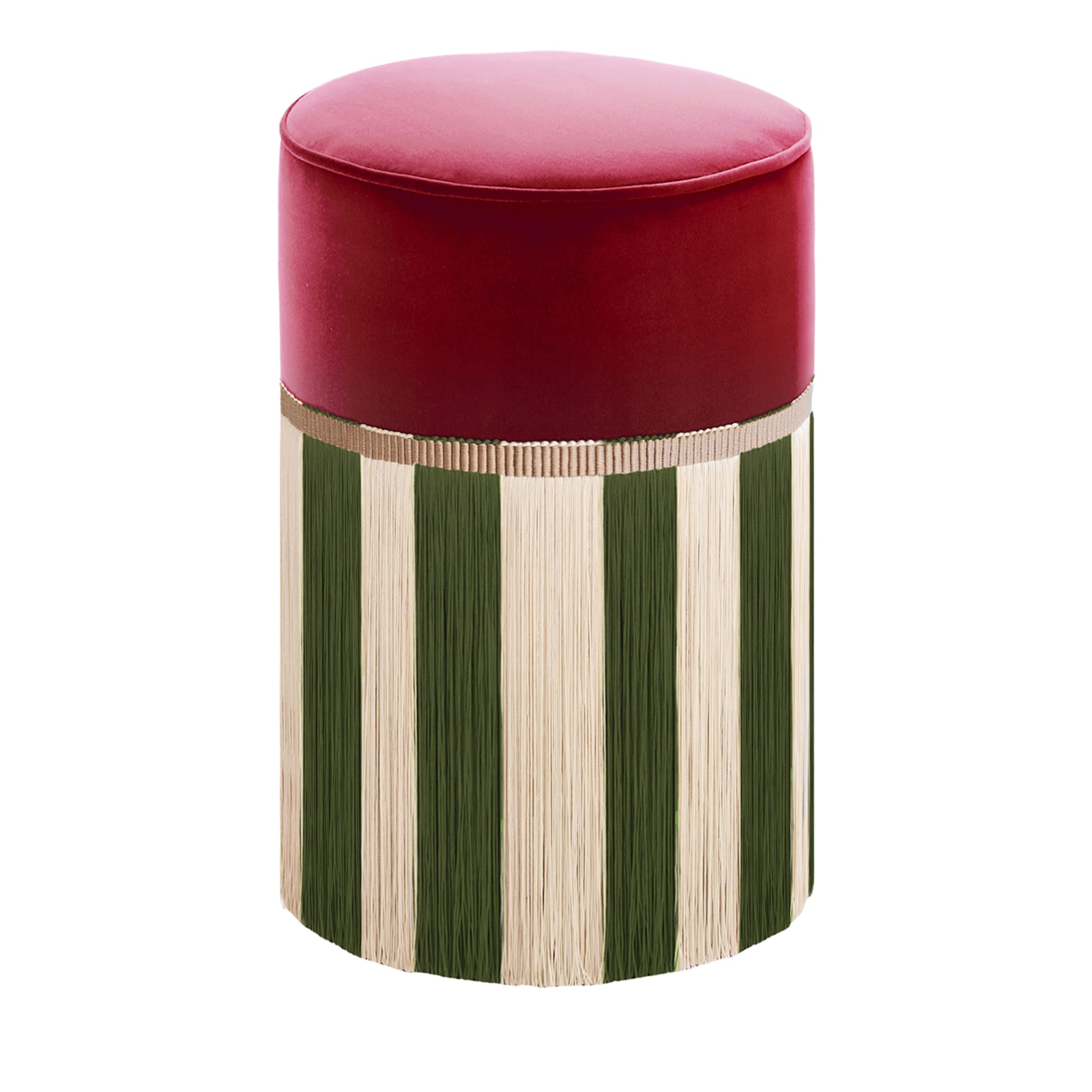 Couture Riga' Fringed Burgundy & Green Ottoman - Main view
