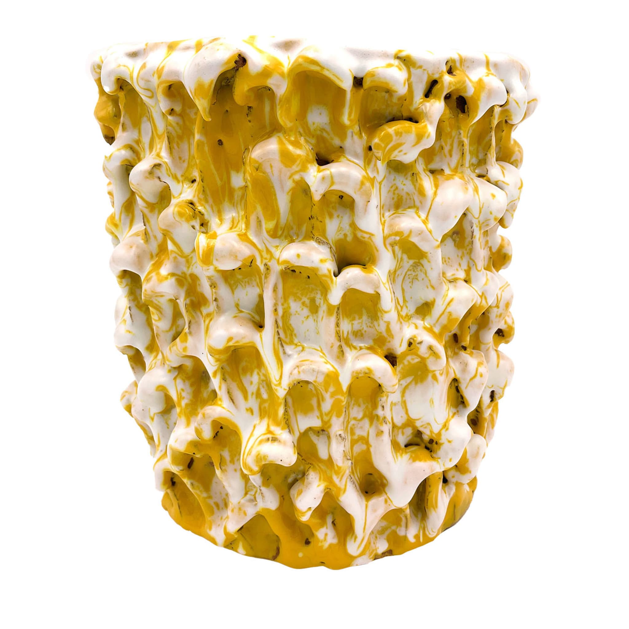 Onda Big Sunflower Yellow and Matte White Vase - Main view
