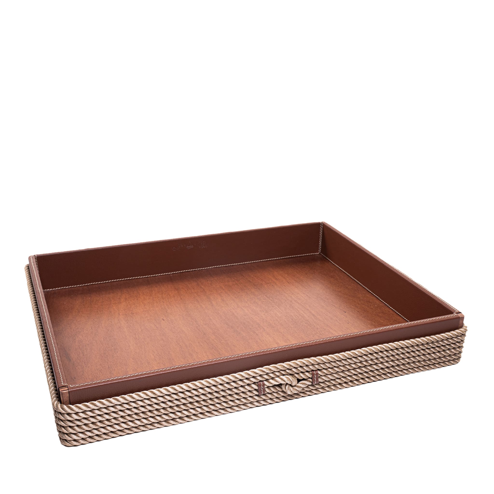 Extra-Large Rectangular Beige Tray with Rope Inserts - Main view
