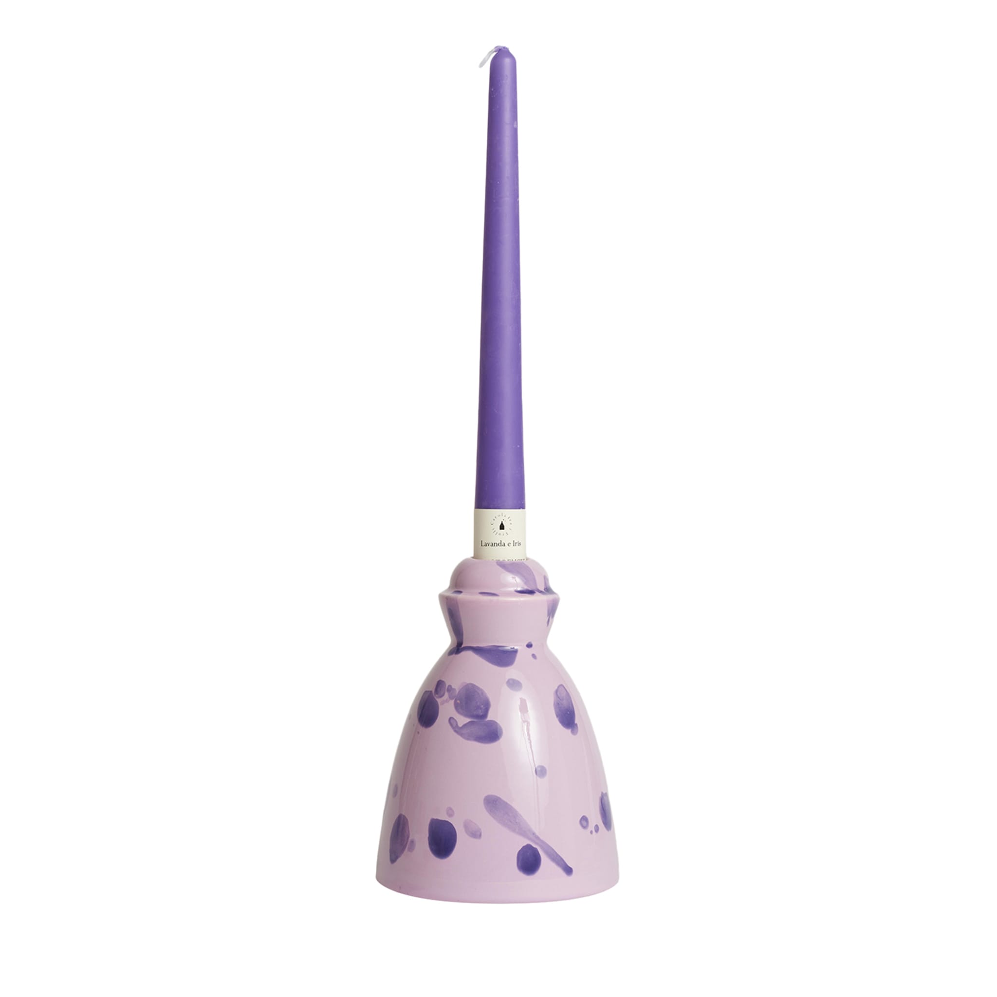 Lilac Ceramic Candlestick with 4 Beeswax Candles - Main view