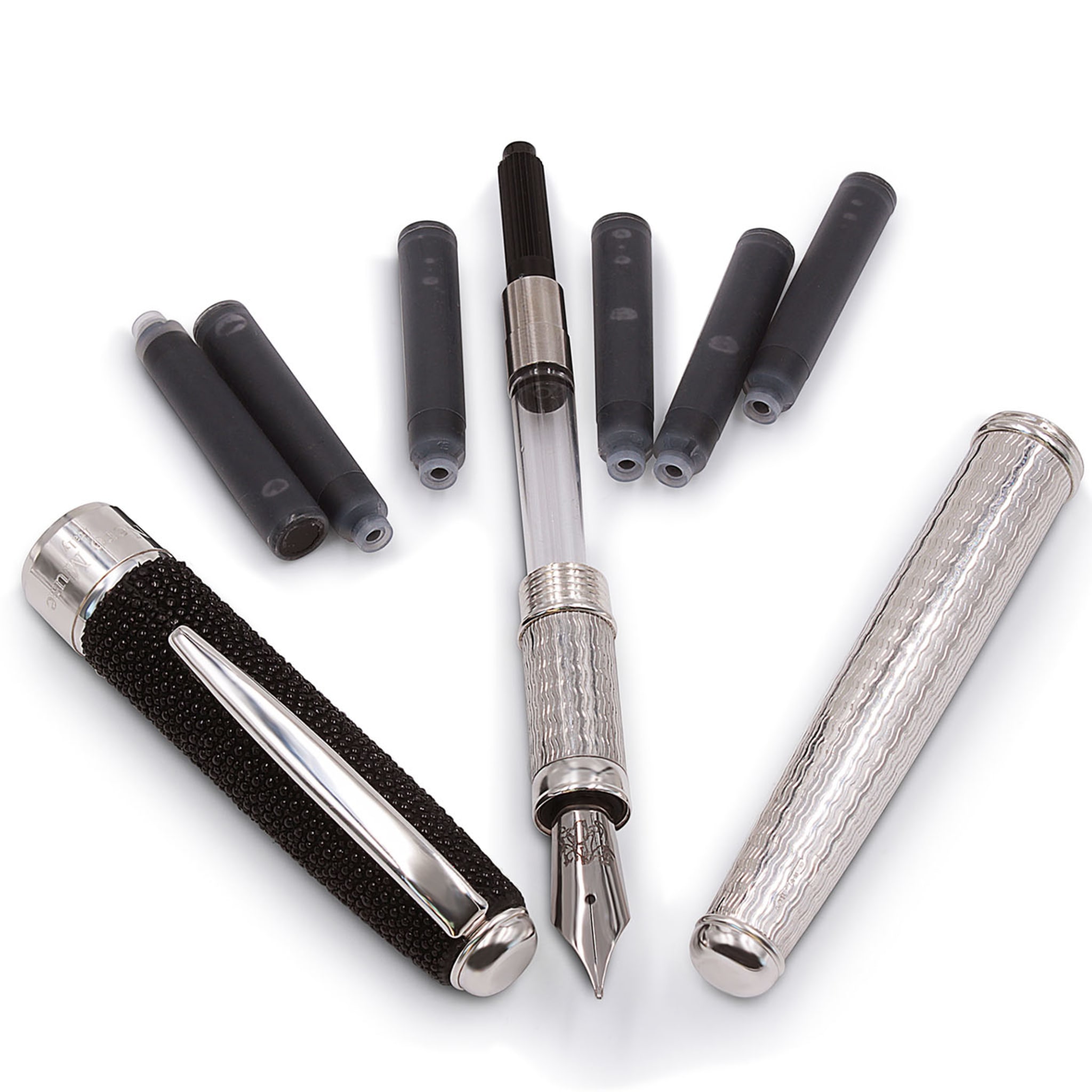Black Galuchat Leather Silver Fountain Pen - Alternative view 3