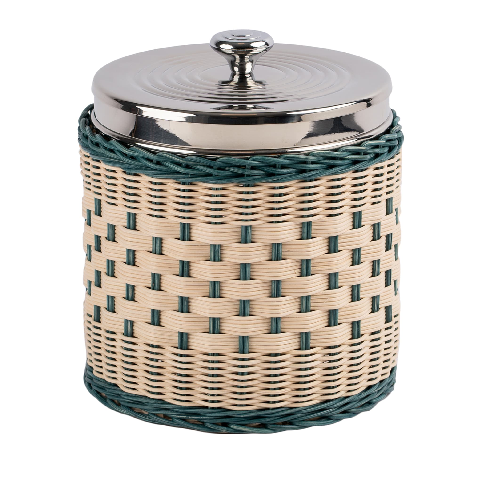 Iris Blue and Natural Wicker Box with Stainless Steel Ice Container - Main view