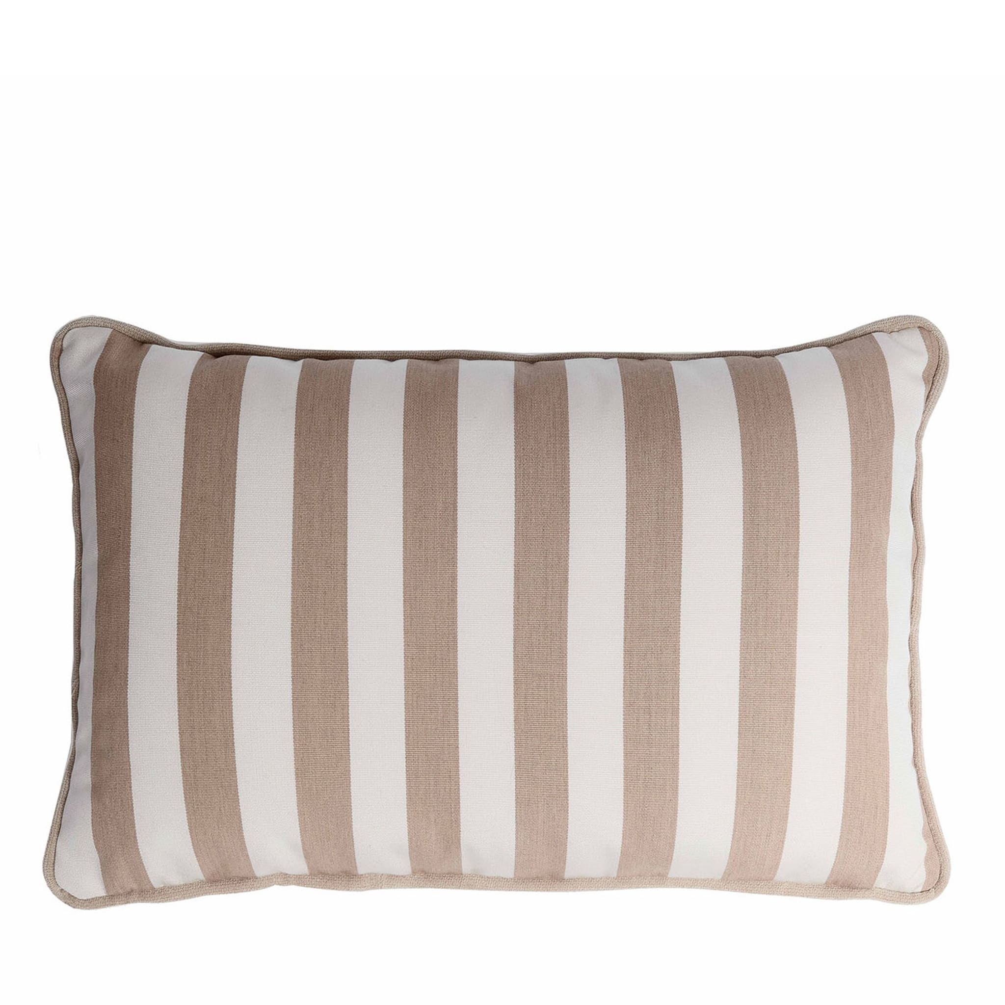Happy Striped White and Beige Outdoor Pillow - Main view