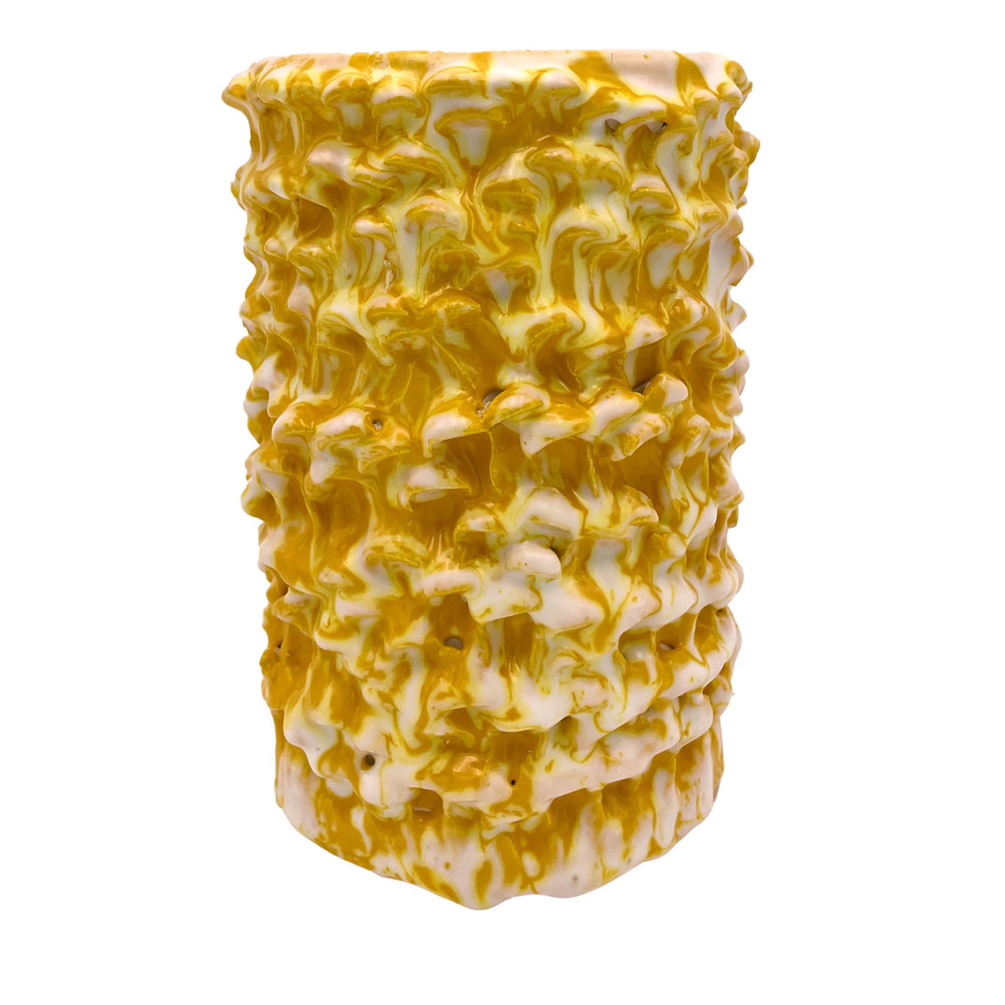 Onda Kleine Sonnenblume Gelb und Mattweiß Vase - Hauptansicht