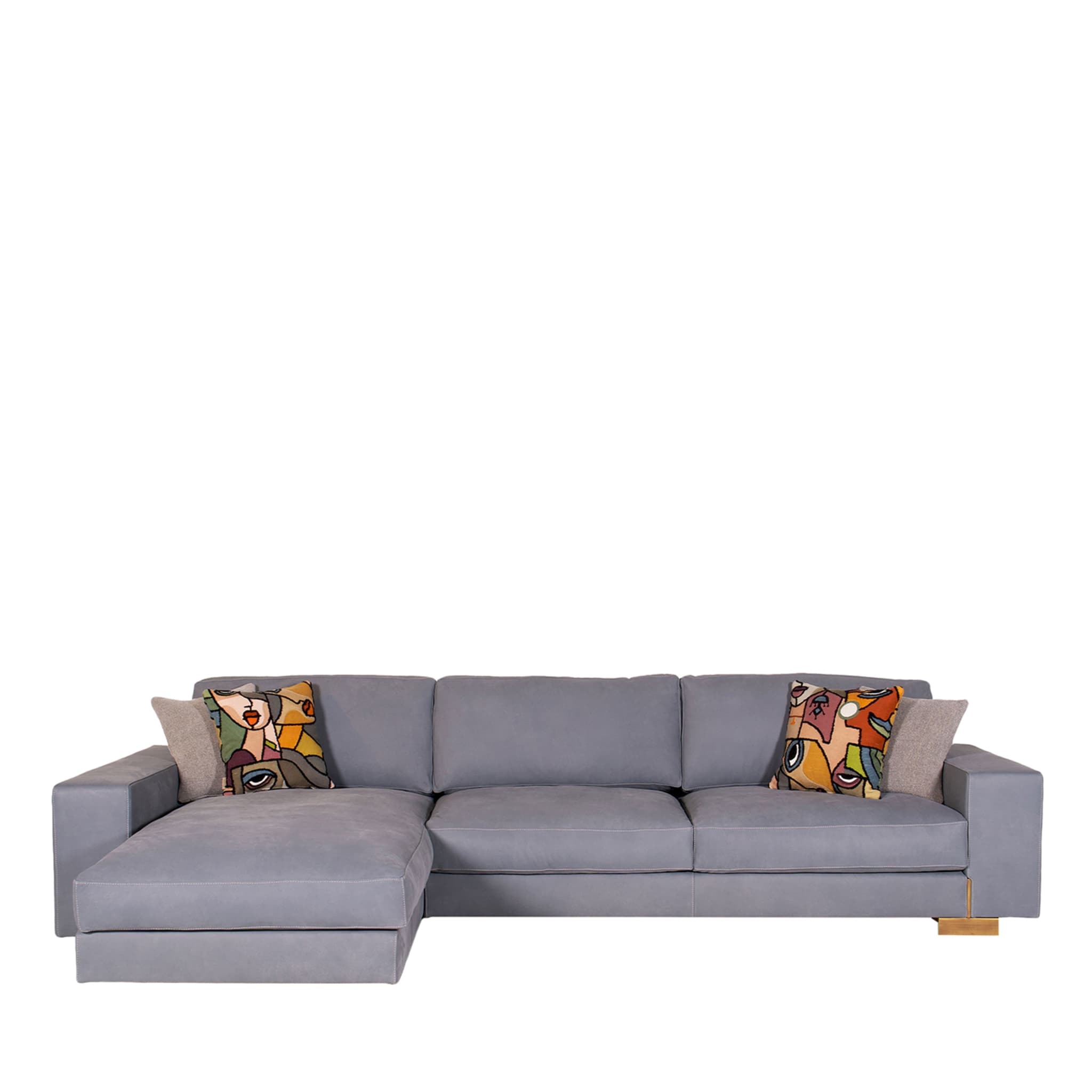 Glam Hellblaues Leder Maxi Sofa mit Chaise Longue - Hauptansicht
