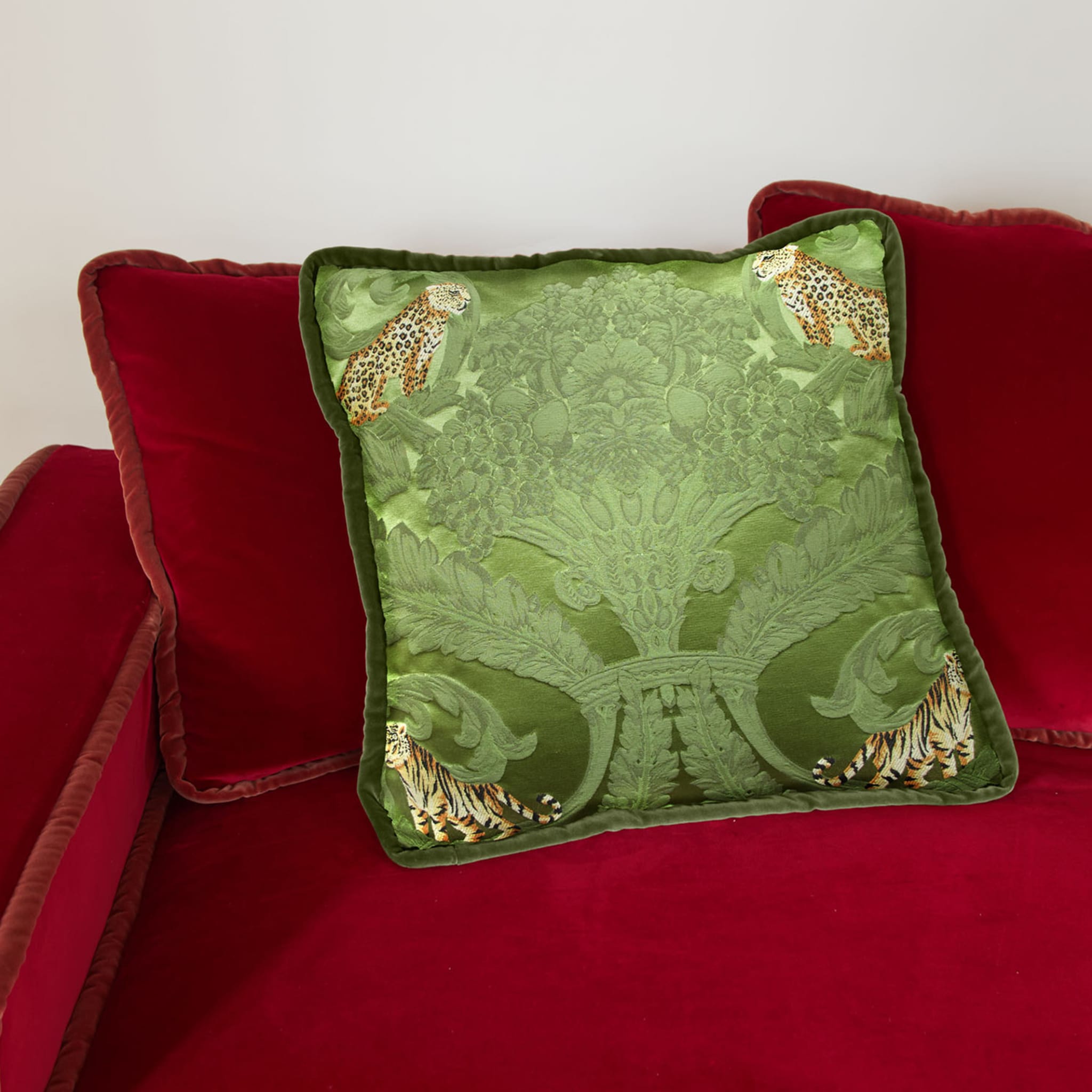 Jungle Silk and Moss Green Velvet Reversible Cushion - Alternative view 3