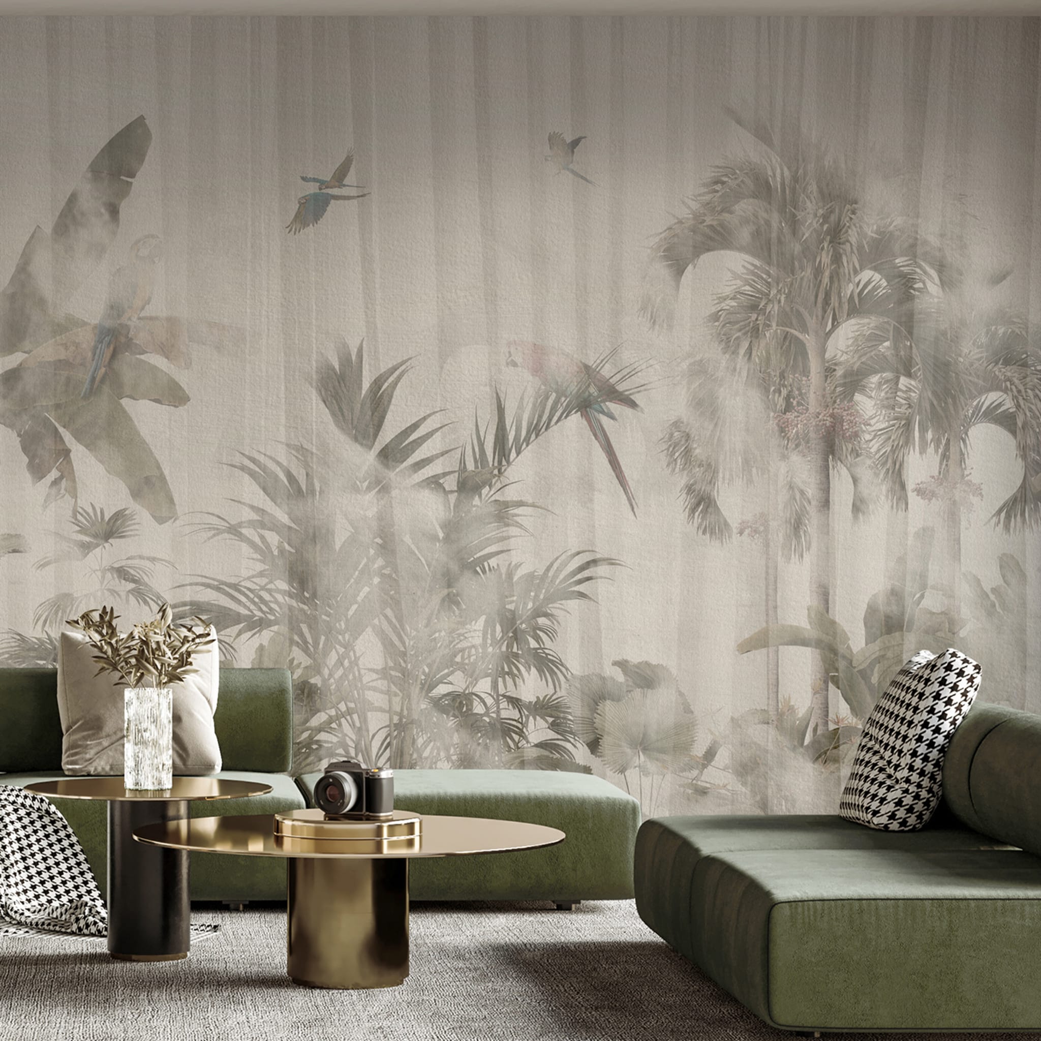 Flying parrots beige textured wallpaper - Alternative view 2