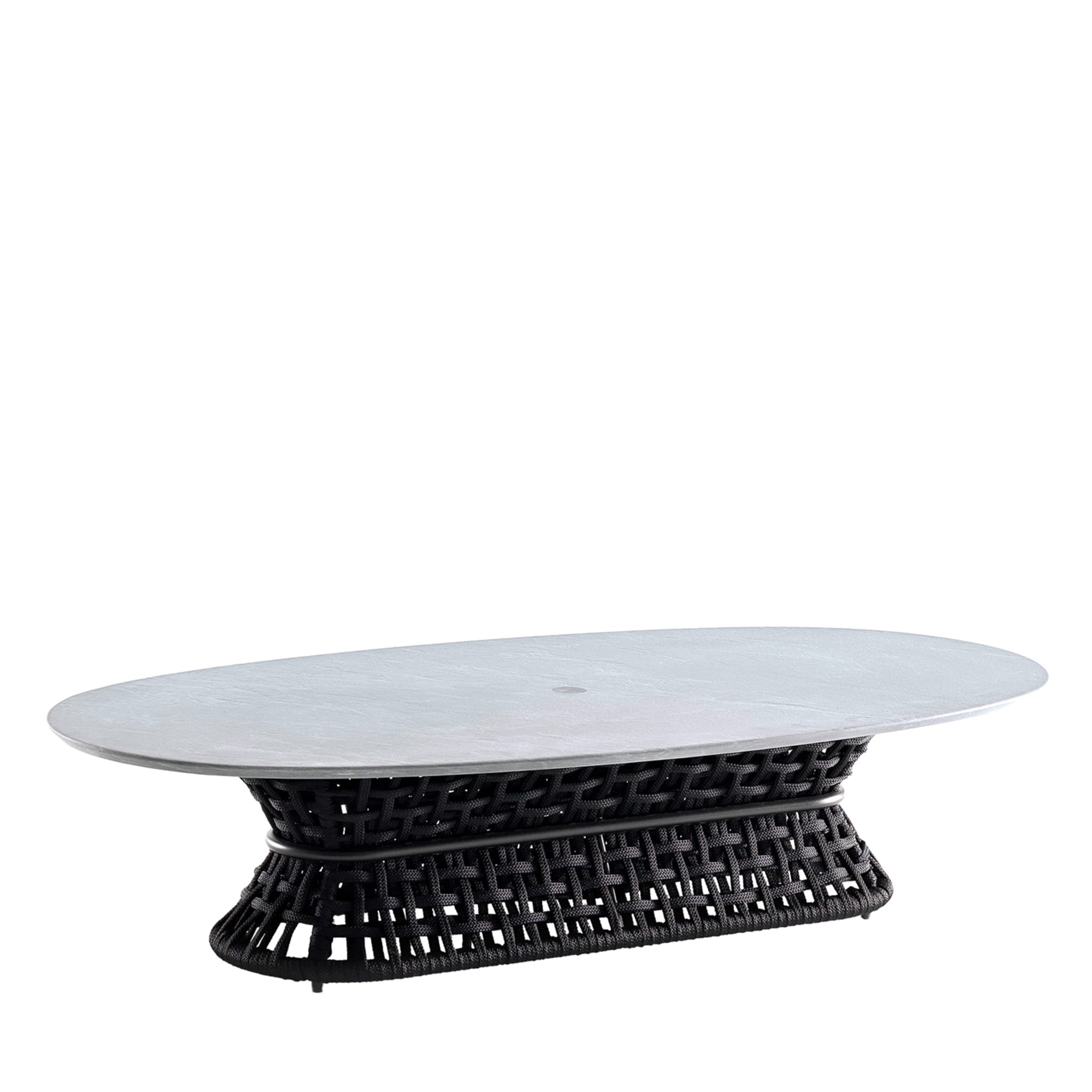 Outdoor Black Oval Cocktail Table With Stone Top - Main view