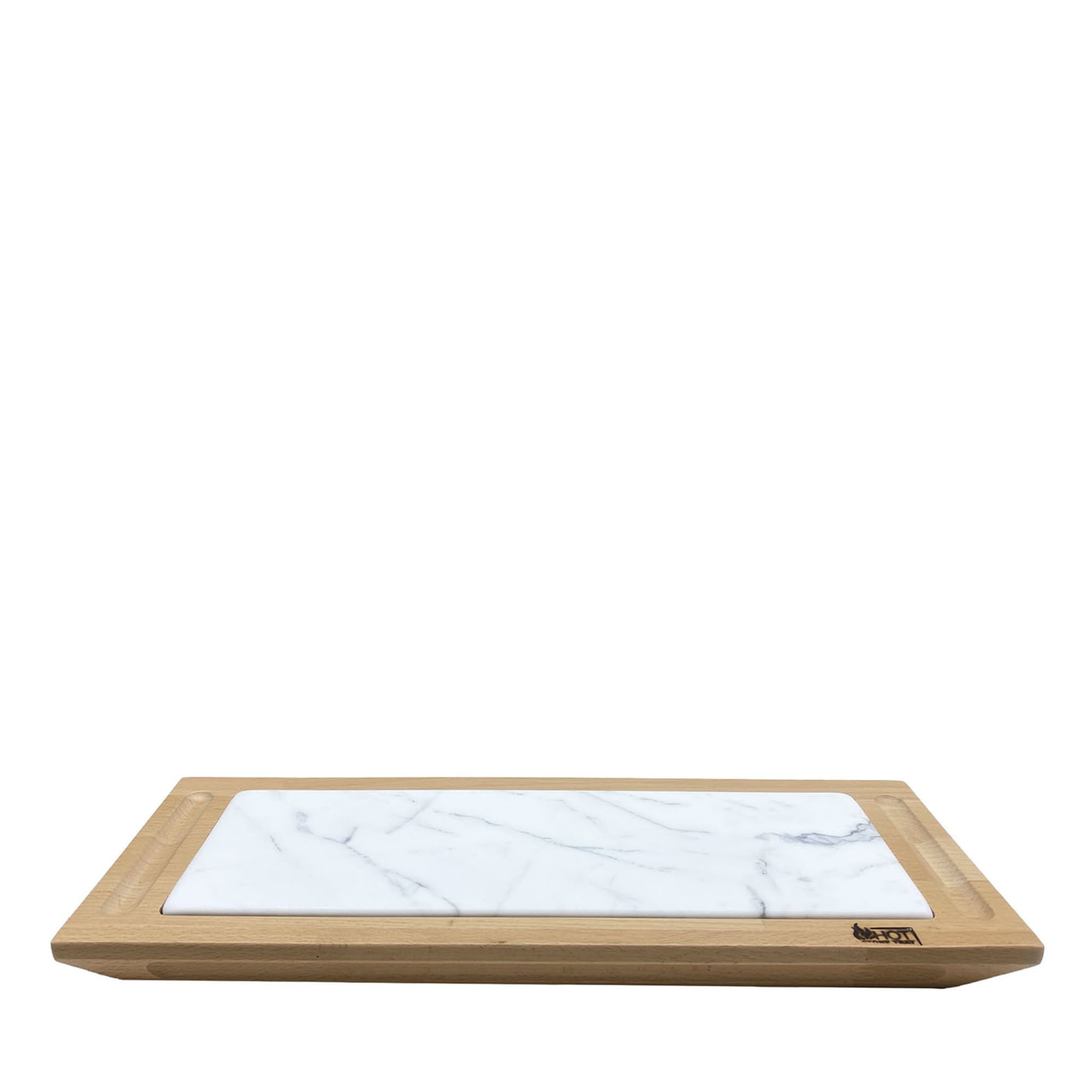 Flat Statuario Tray with Wooden Base - Main view