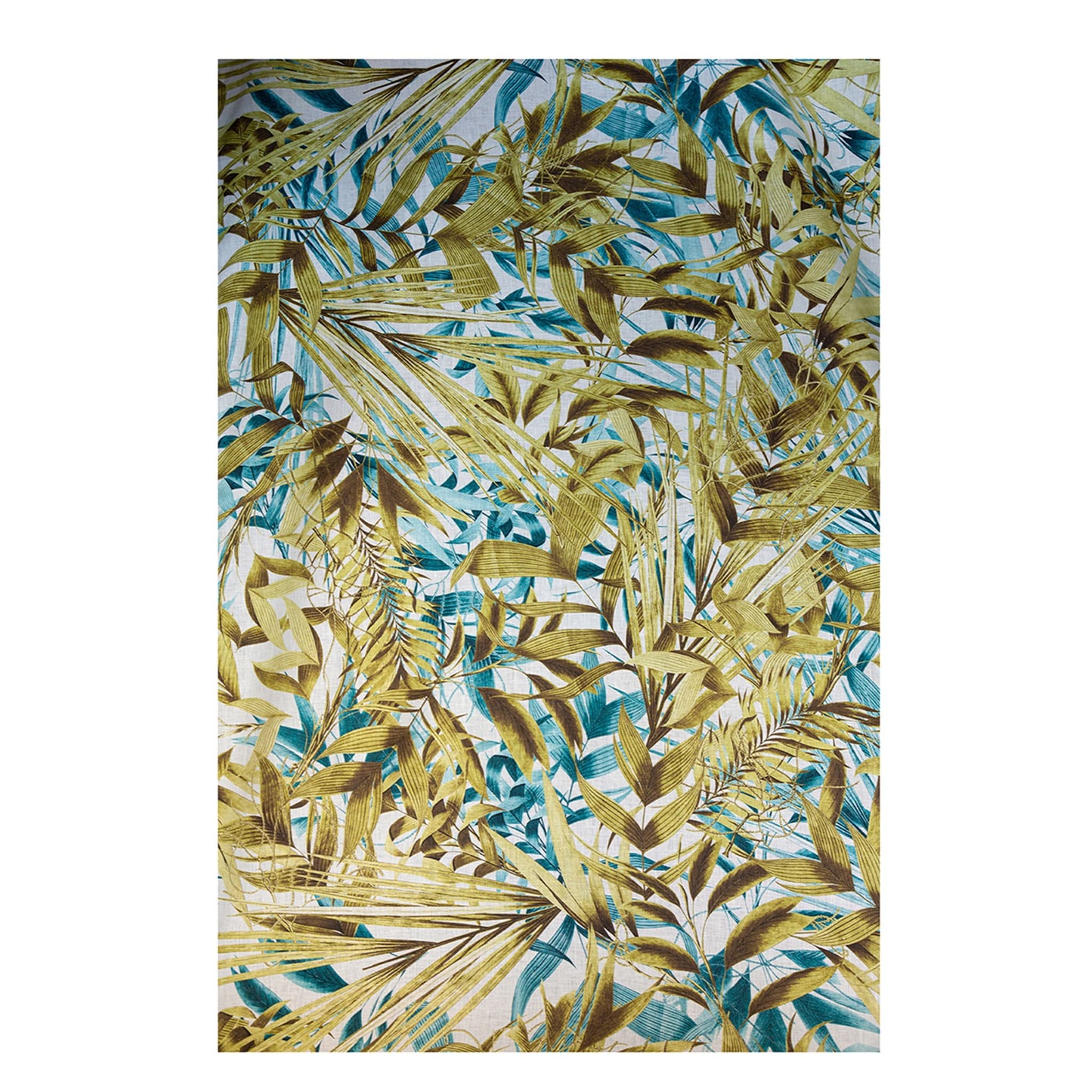 Las Palmas Linen Tablecloth With Turquoise And Yellow Palm Leaves - Main view