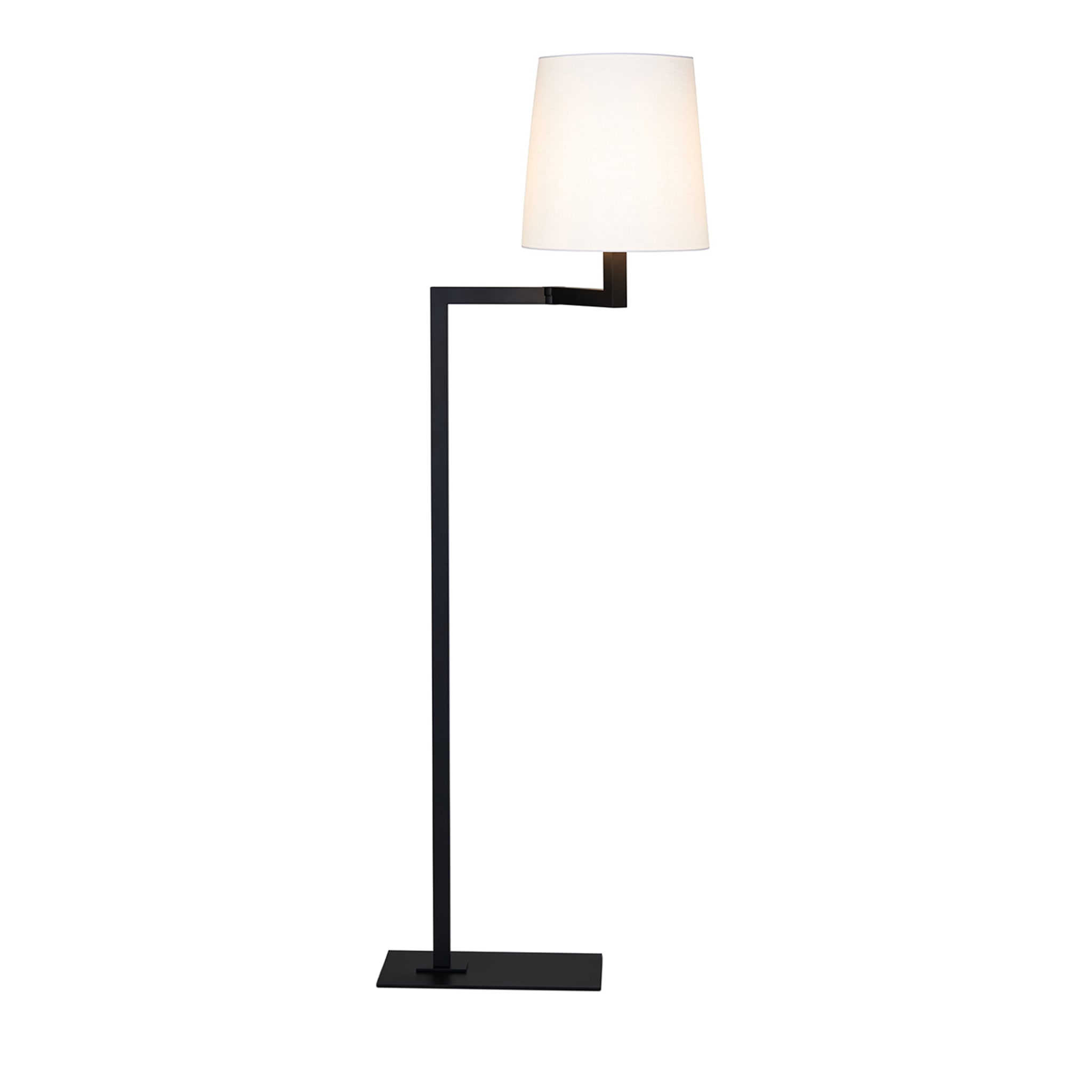 Tonda Angled Black Floor Lamp with White Cotton Shade - Main view