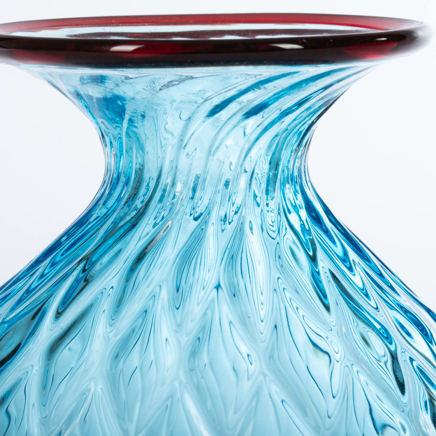 1950 Large Balloton Light-Blue Vase with Burgundy Rim - Officine di Murano 1295