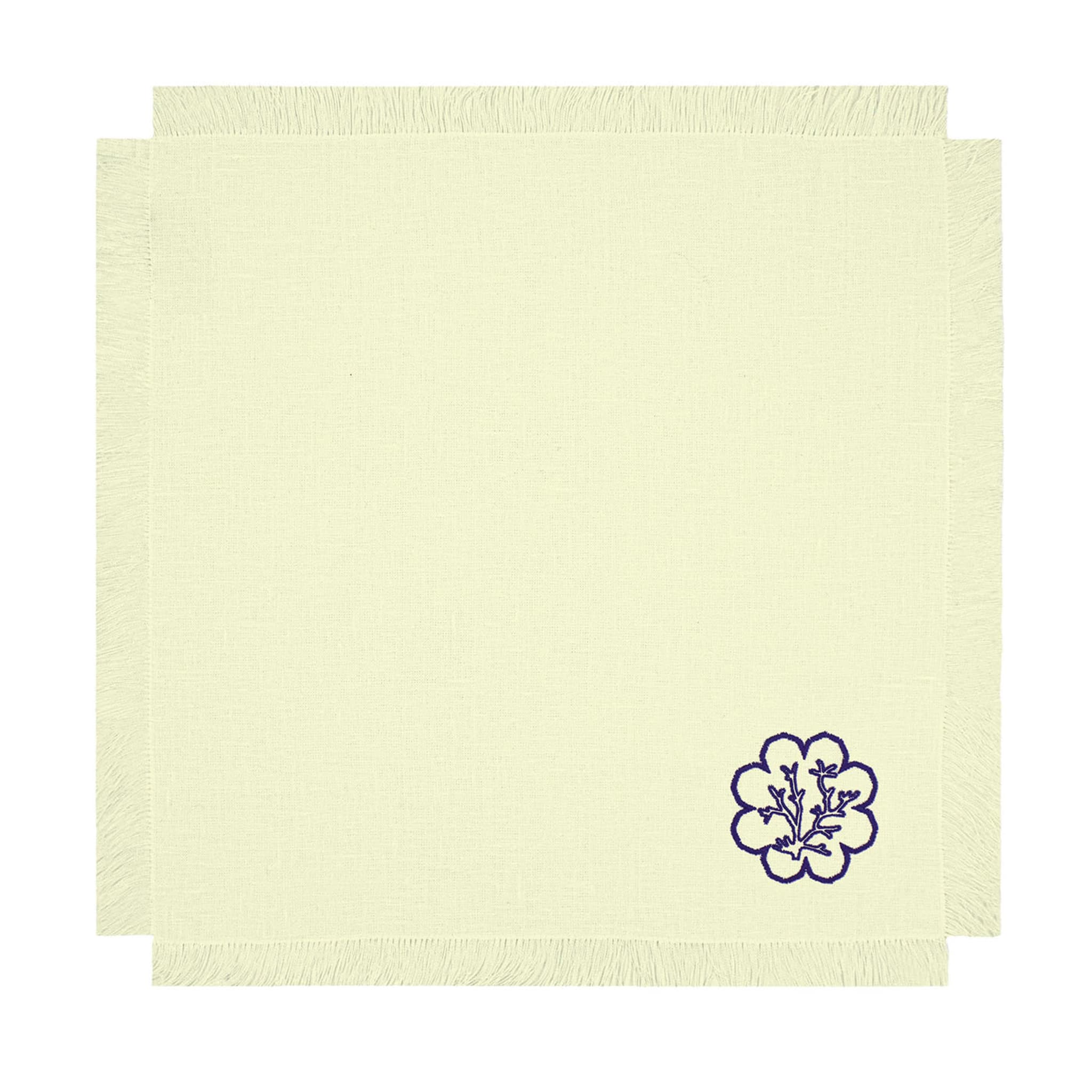 Corallo Blu Set de 6 serviettes brodées à franges jaune - Vue principale