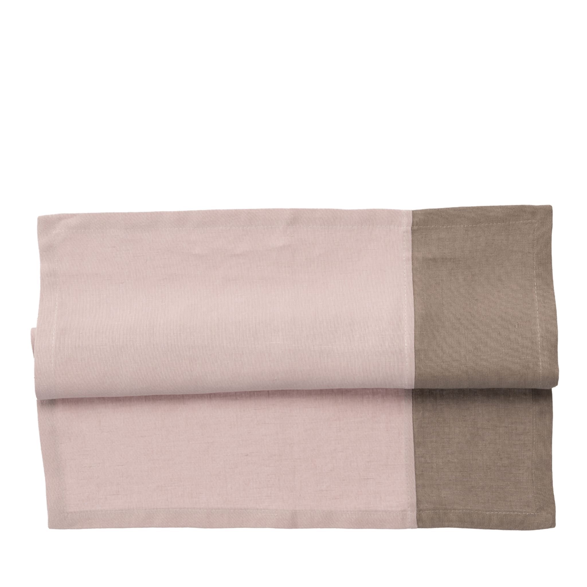 Lot de 4 serviettes de table en lin bicolore argenté rose-taupe de luxe - Vue principale