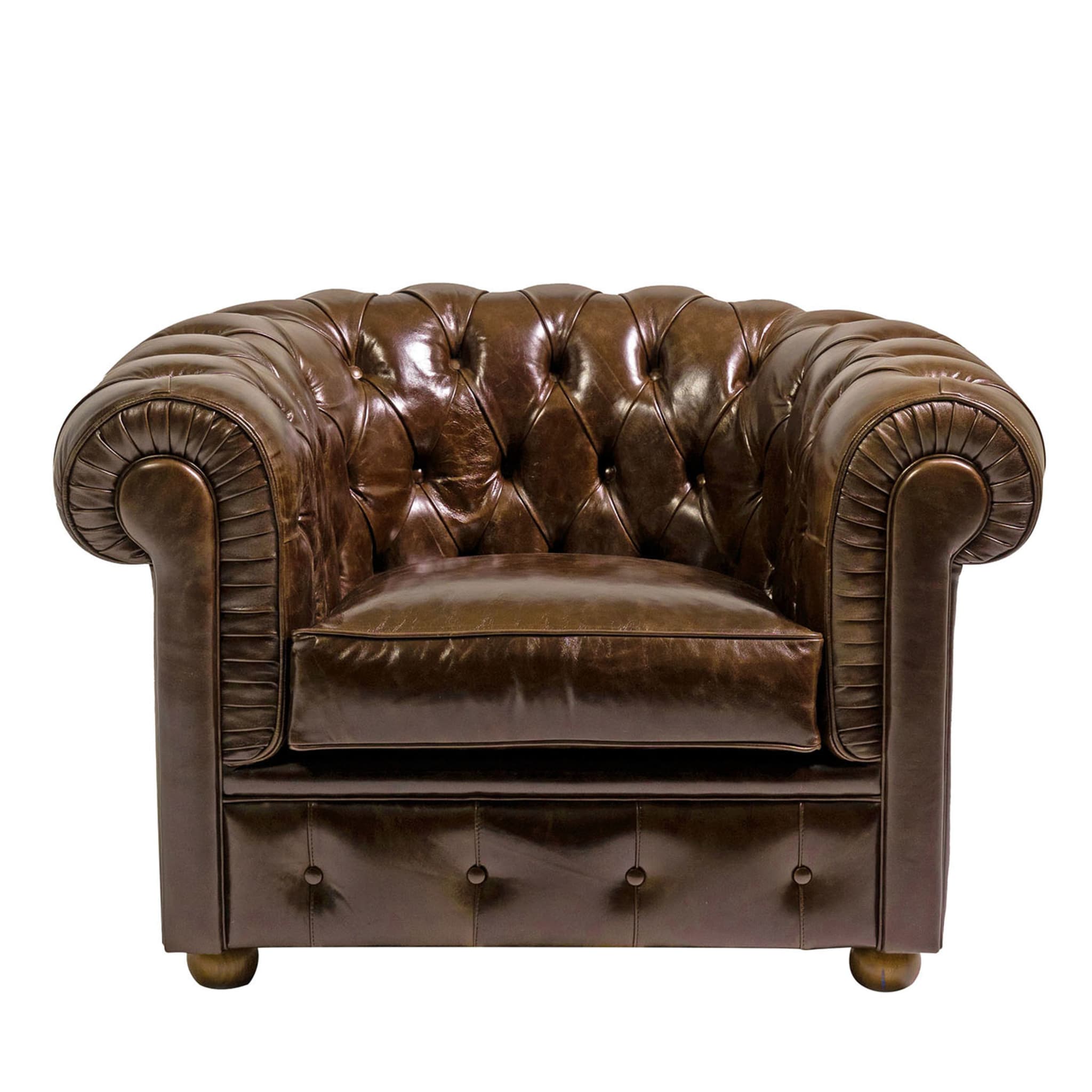 Chesterfield Brown Leather Armchair Tribeca Collection - Main view